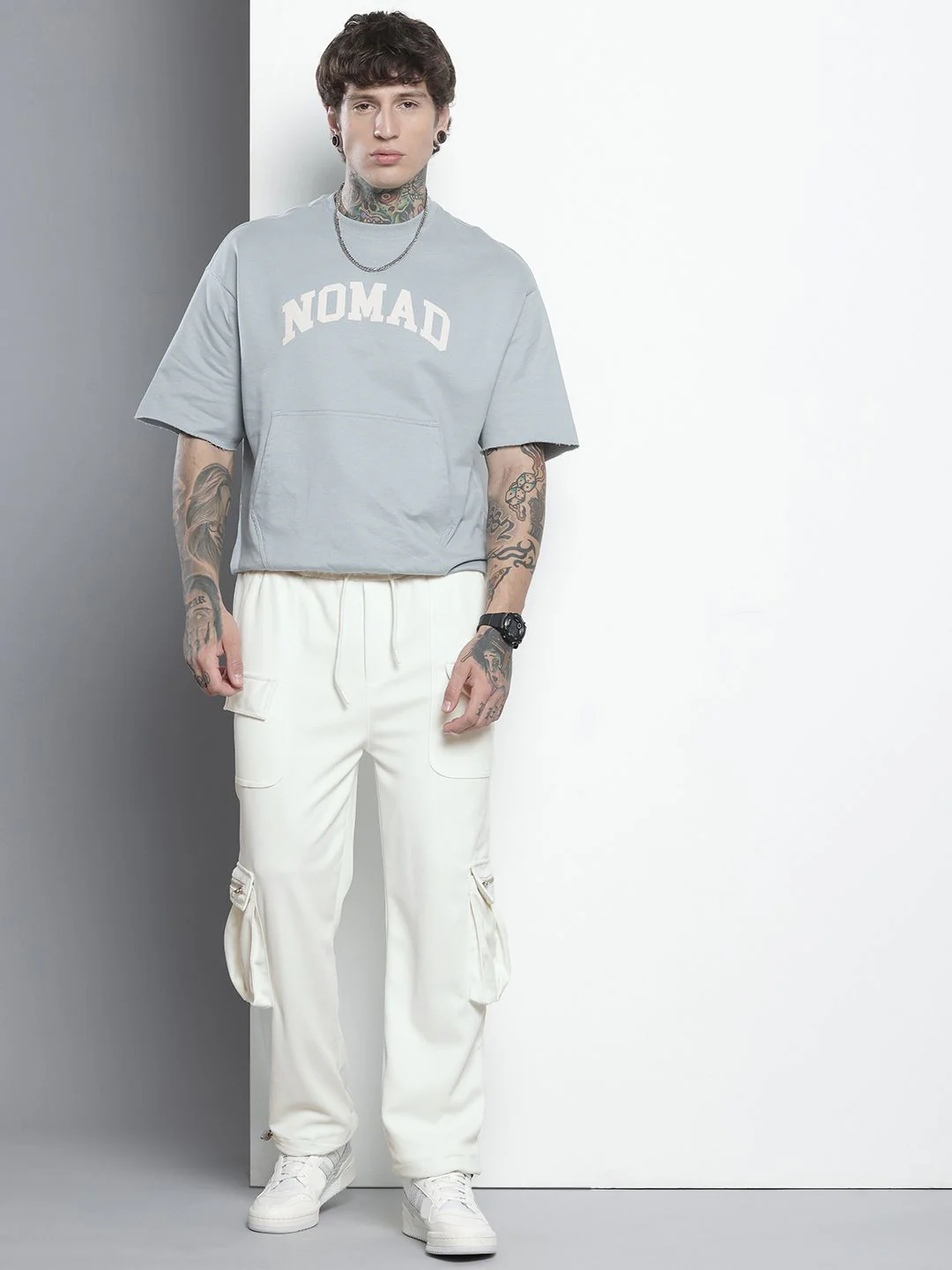 Men's White Relaxed Fit Textured Street Wear Jogger - Image 2