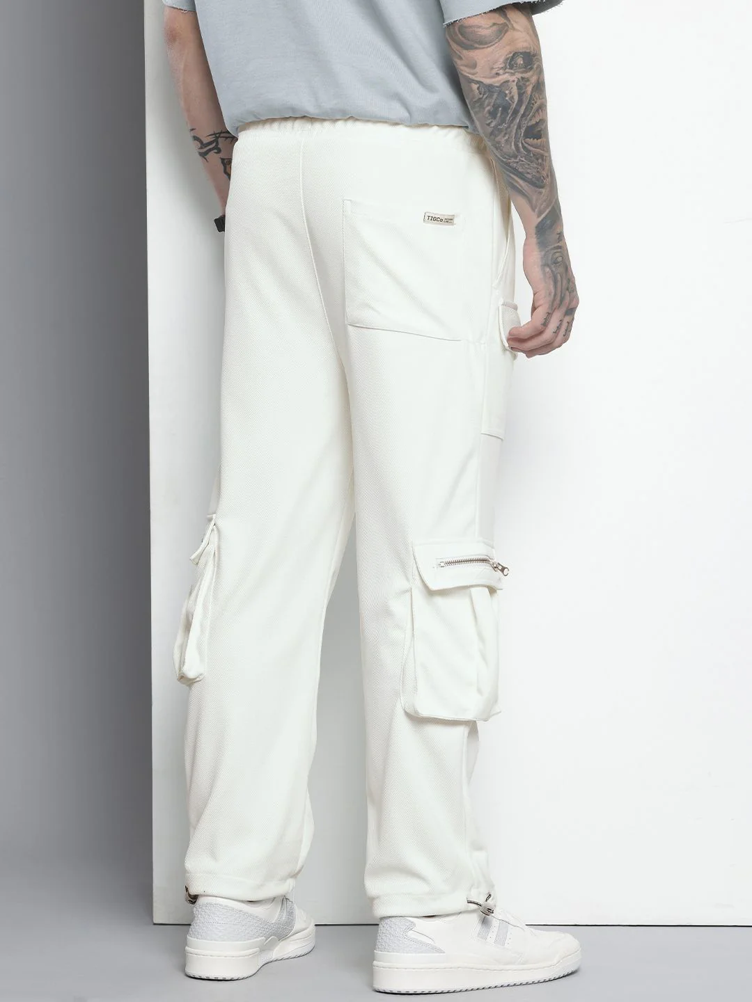 Men's White Relaxed Fit Textured Street Wear Jogger - Image 4