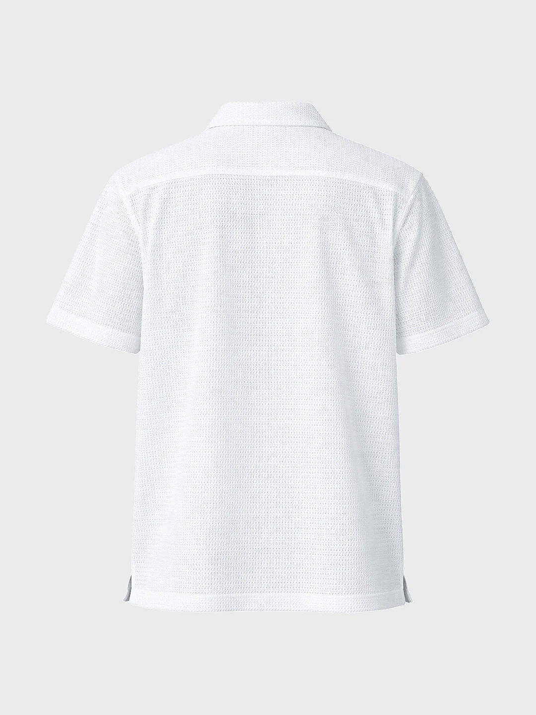 Men's White Relaxed Fit Textured Resort Shirt - Image 4