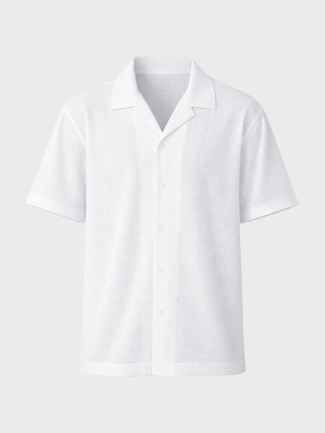 Men's White Relaxed Fit Textured Resort Shirt - Image 5