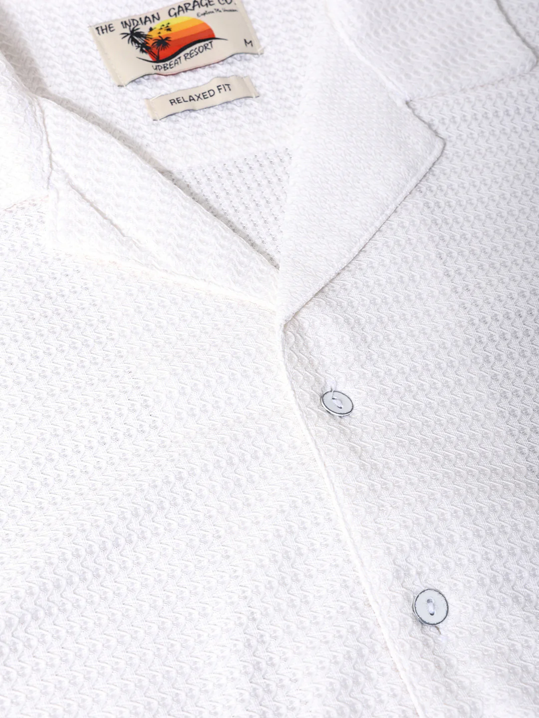 Men's White Relaxed Fit Textured Resort Shirt - Image 6