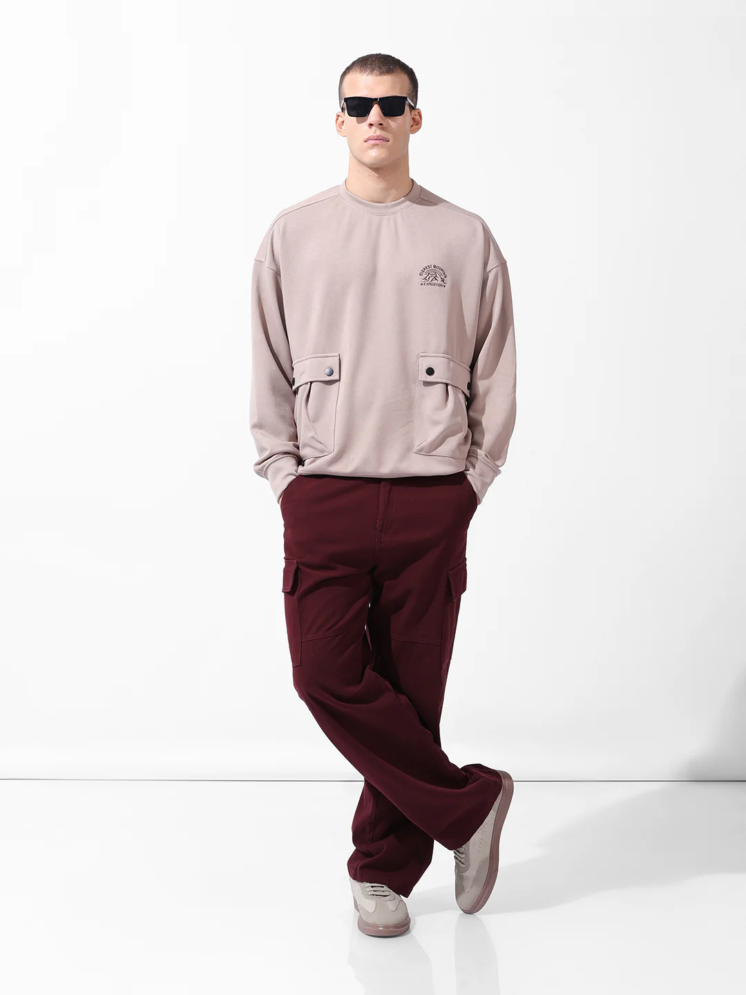 Men's Chalk Relaxed Fit Solid Street Wear Sweatshirts - Image 10