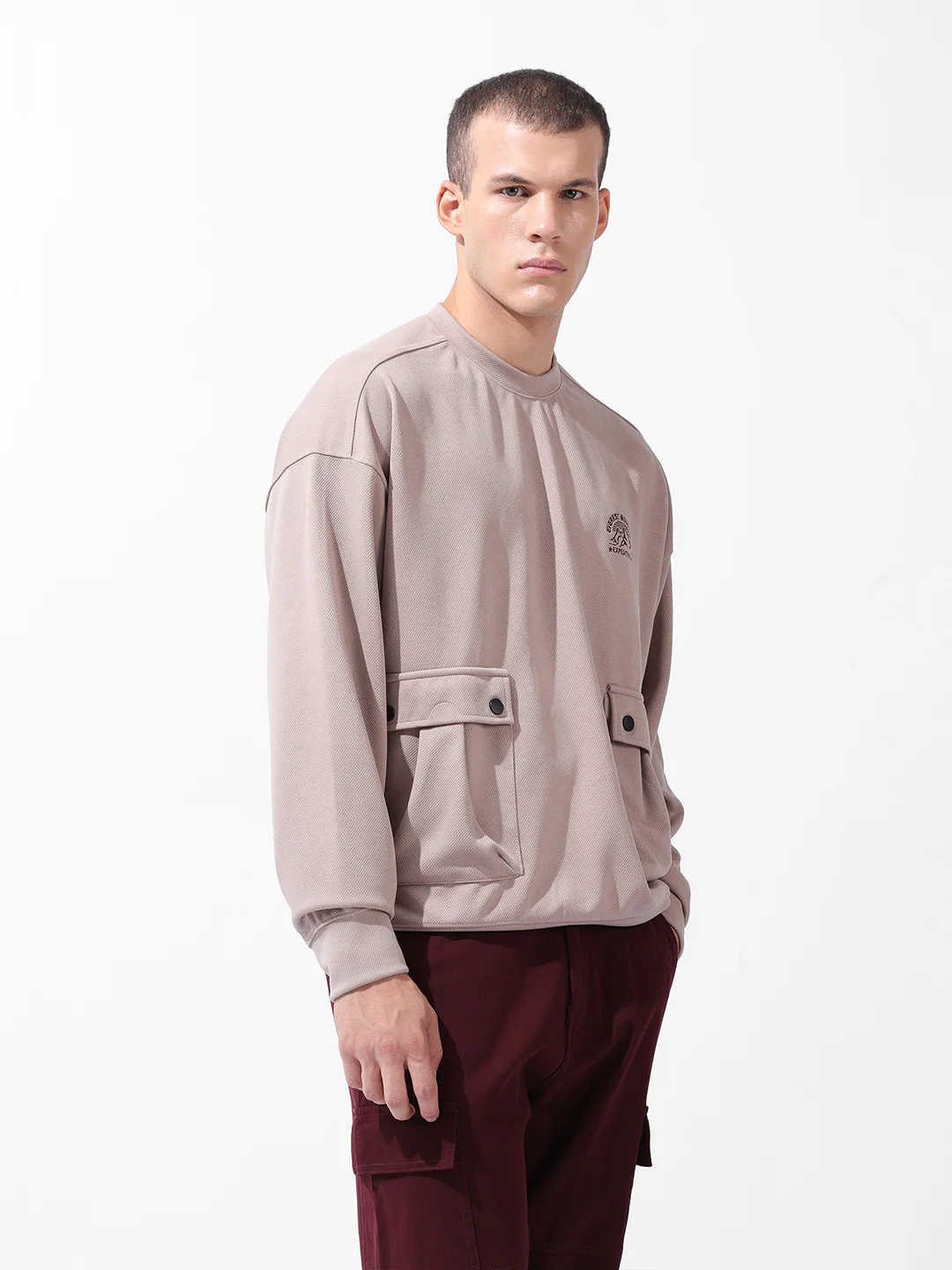 Men's Chalk Relaxed Fit Solid Street Wear Sweatshirts - Image 6