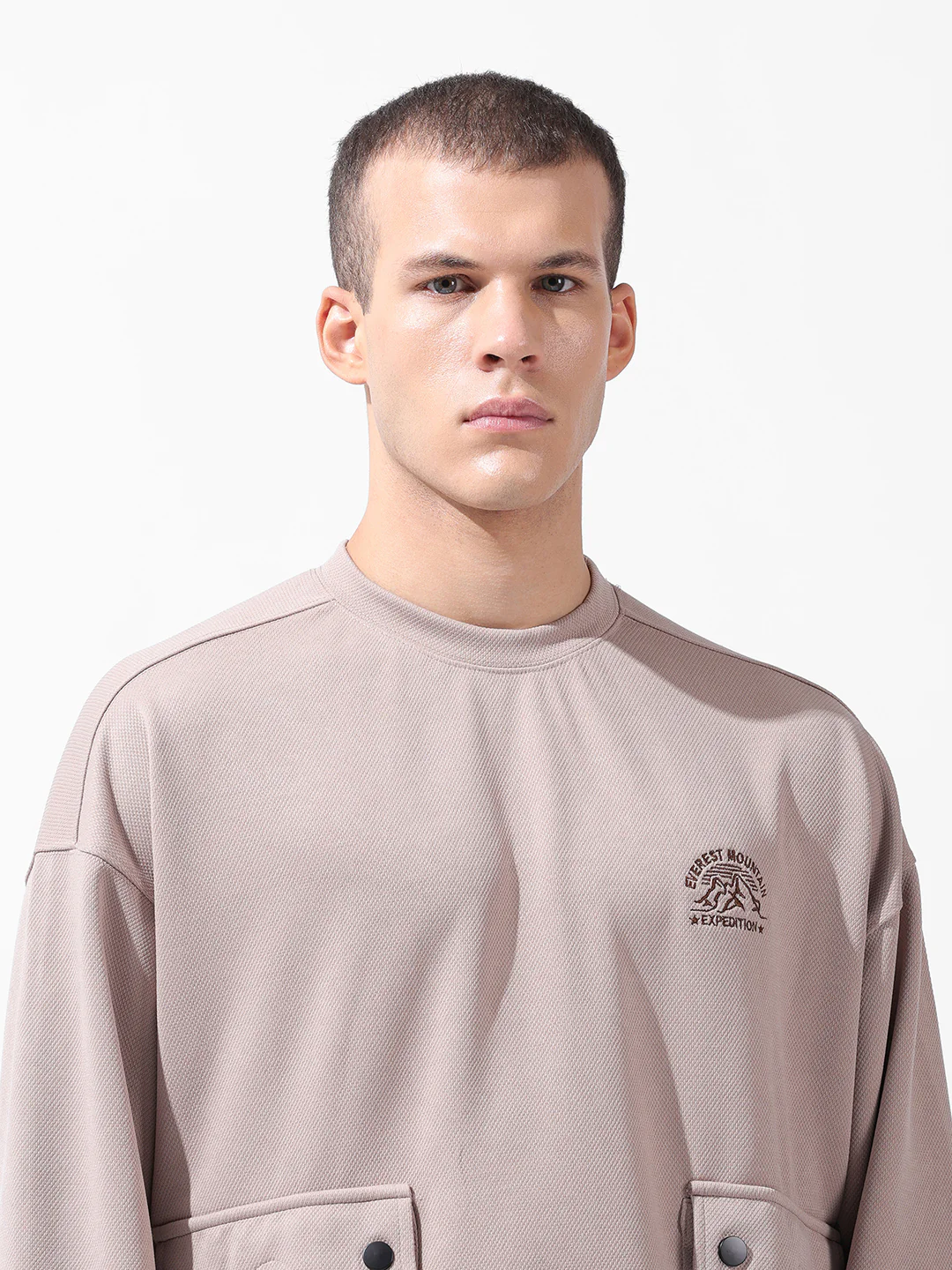 Men's Chalk Relaxed Fit Solid Street Wear Sweatshirts - Image 7