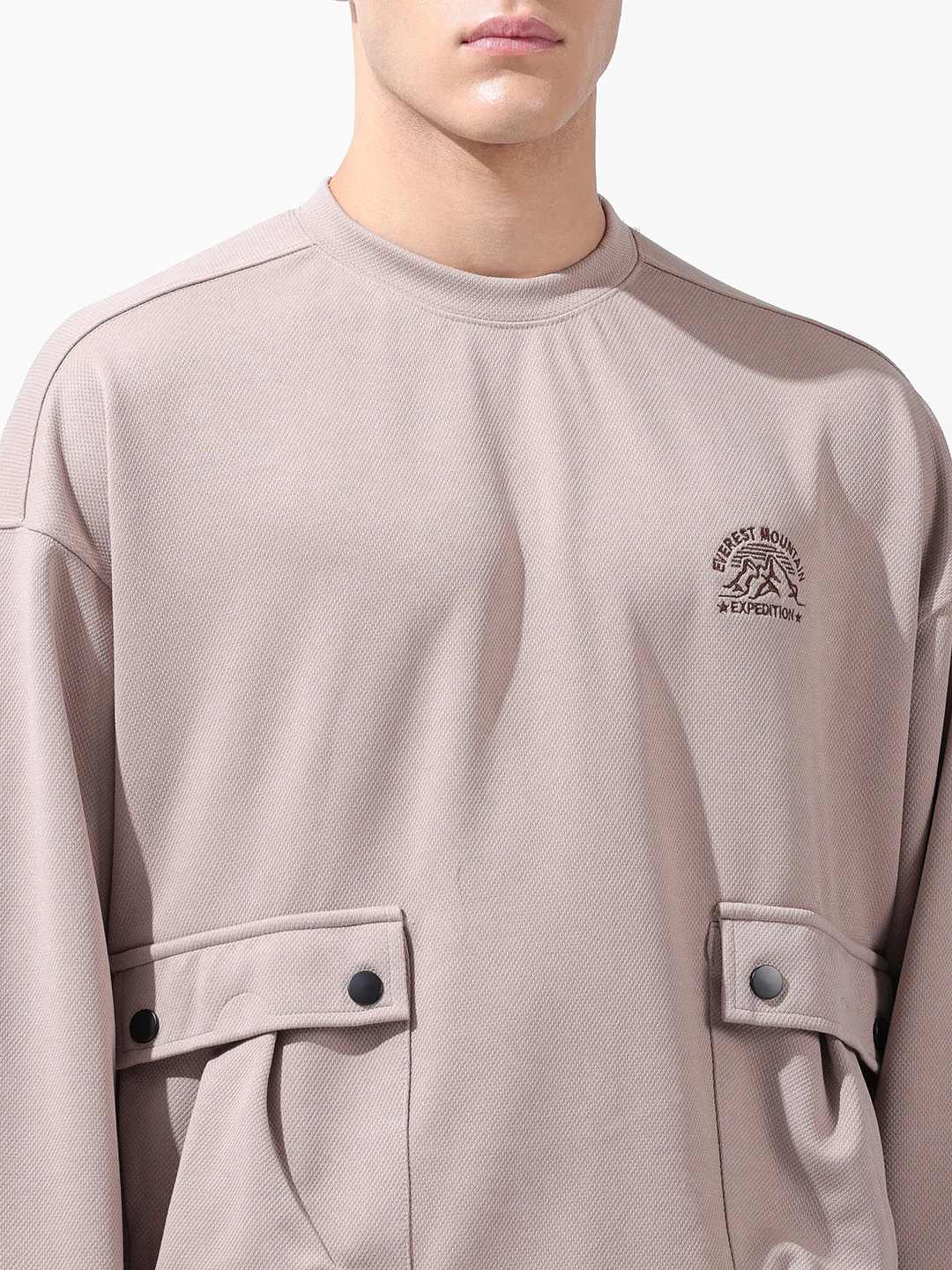 Men's Chalk Relaxed Fit Solid Street Wear Sweatshirts - Image 8