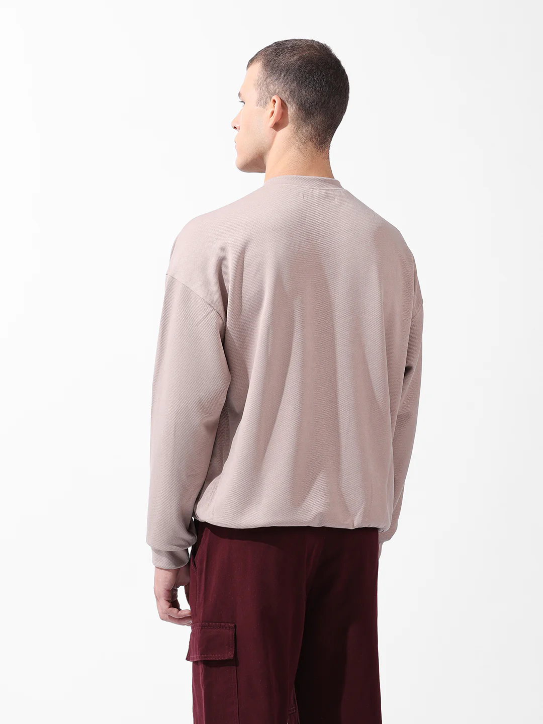 Men's Chalk Relaxed Fit Solid Street Wear Sweatshirts - Image 9