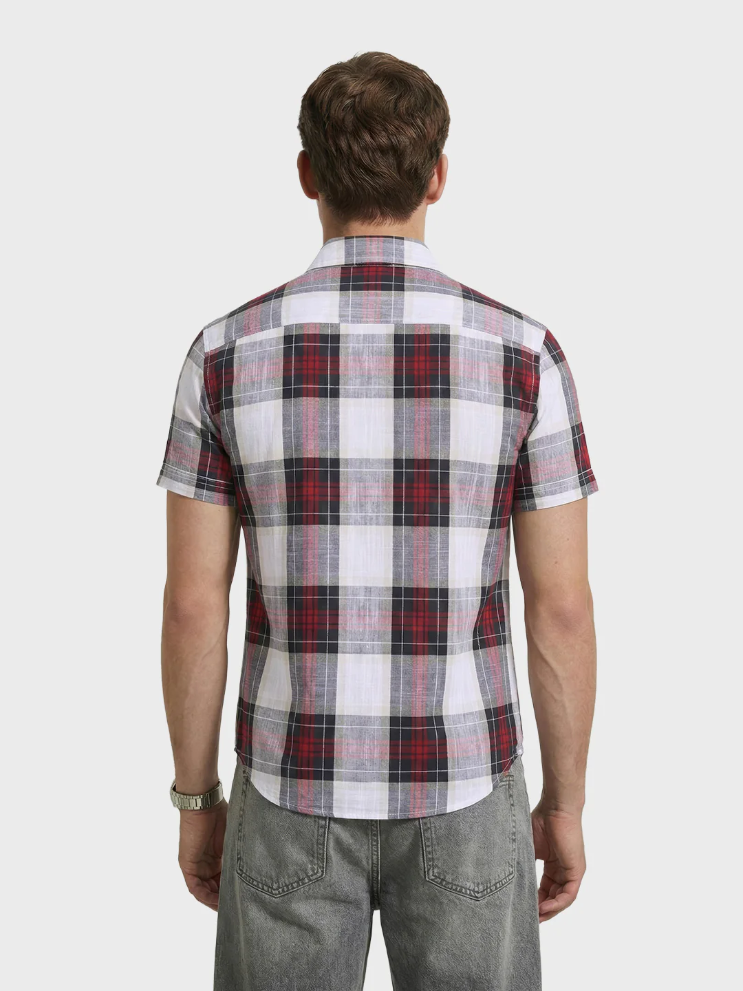 Men's White Slim Fit Checked Casual Shirt - Image 4