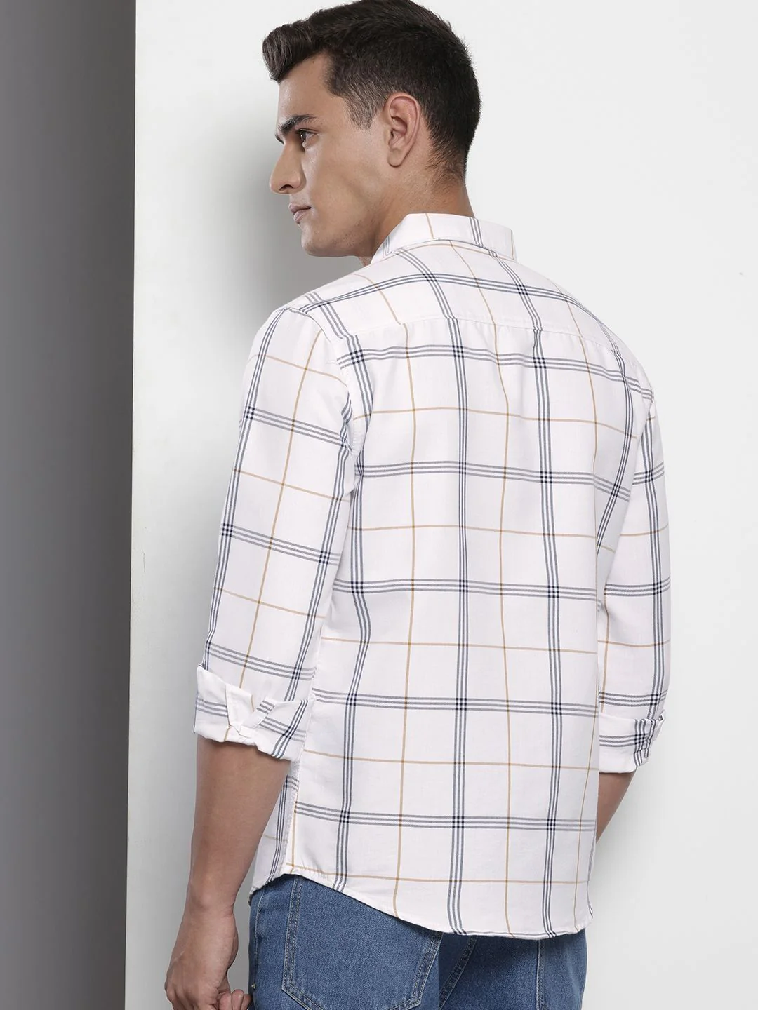 Men's White Slim Fit Checked Casual Shirt - Image 4