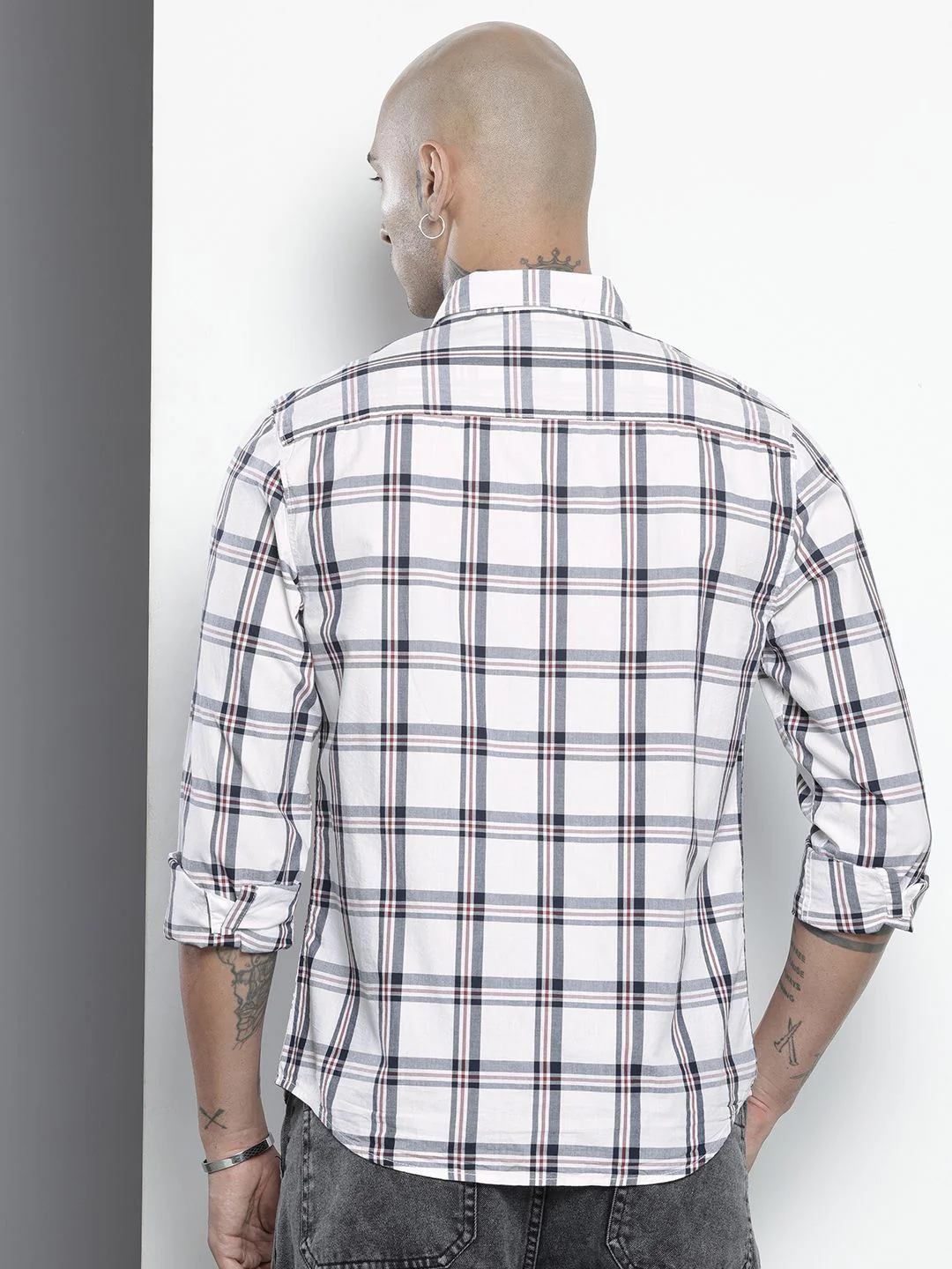 Men's White Slim Fit Checked Casual Shirt - Image 5