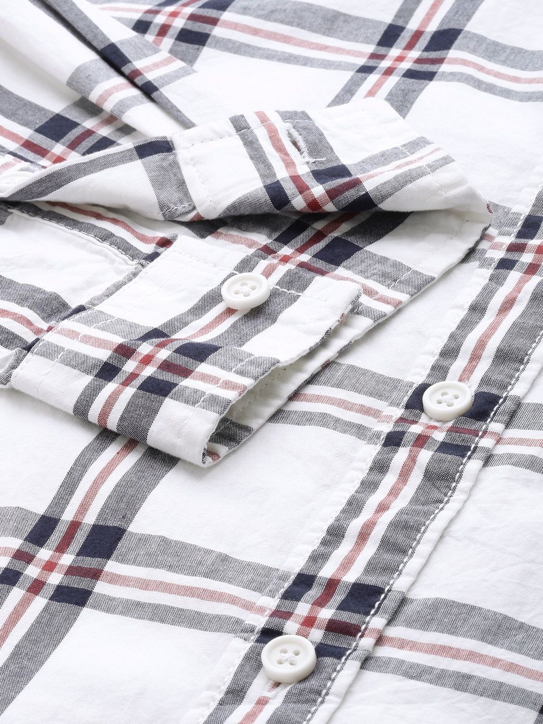 Men's White Slim Fit Checked Casual Shirt - Image 6