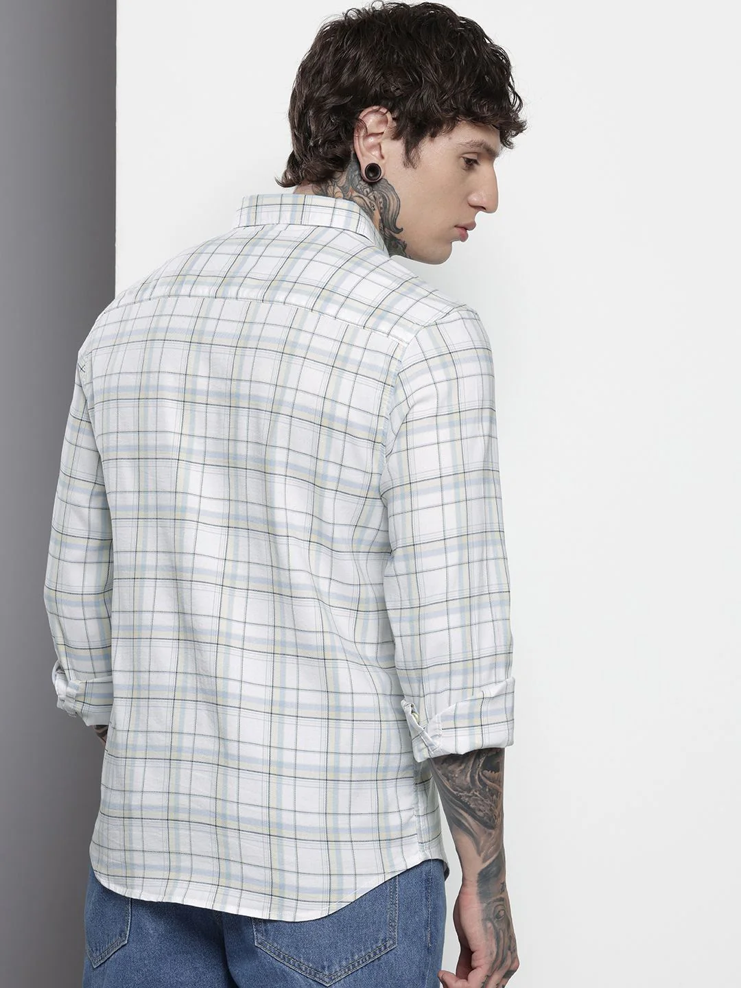 Men's White Slim Fit Checked Casual Shirt - Image 4