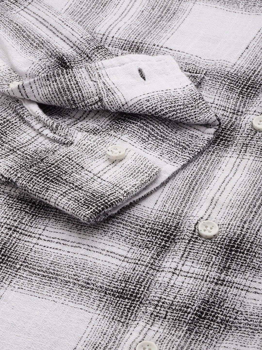 Men's White Slim Fit Checked Casual Shirt - Image 6