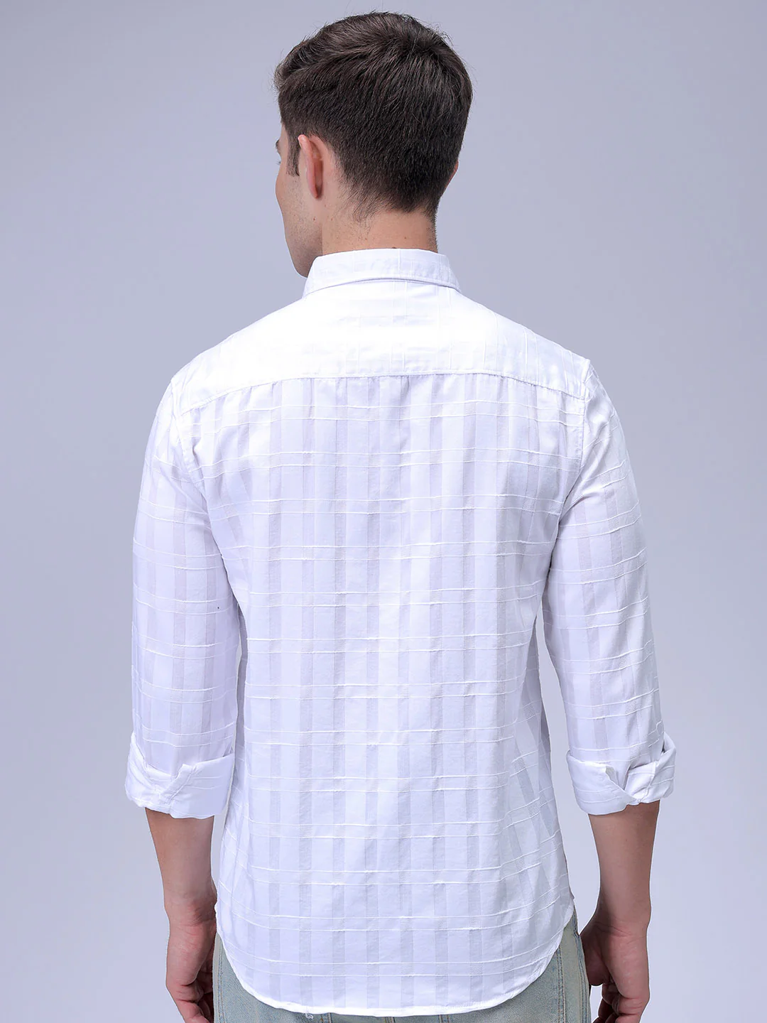 Men's White Slim Fit Checkered Casual Shirt - Image 5