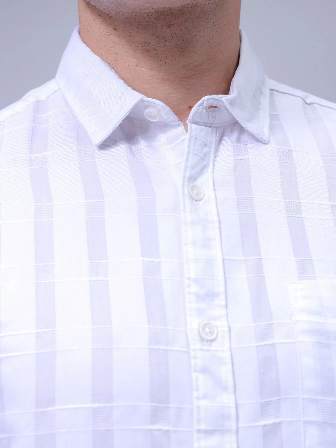 Men's White Slim Fit Checkered Casual Shirt - Image 6
