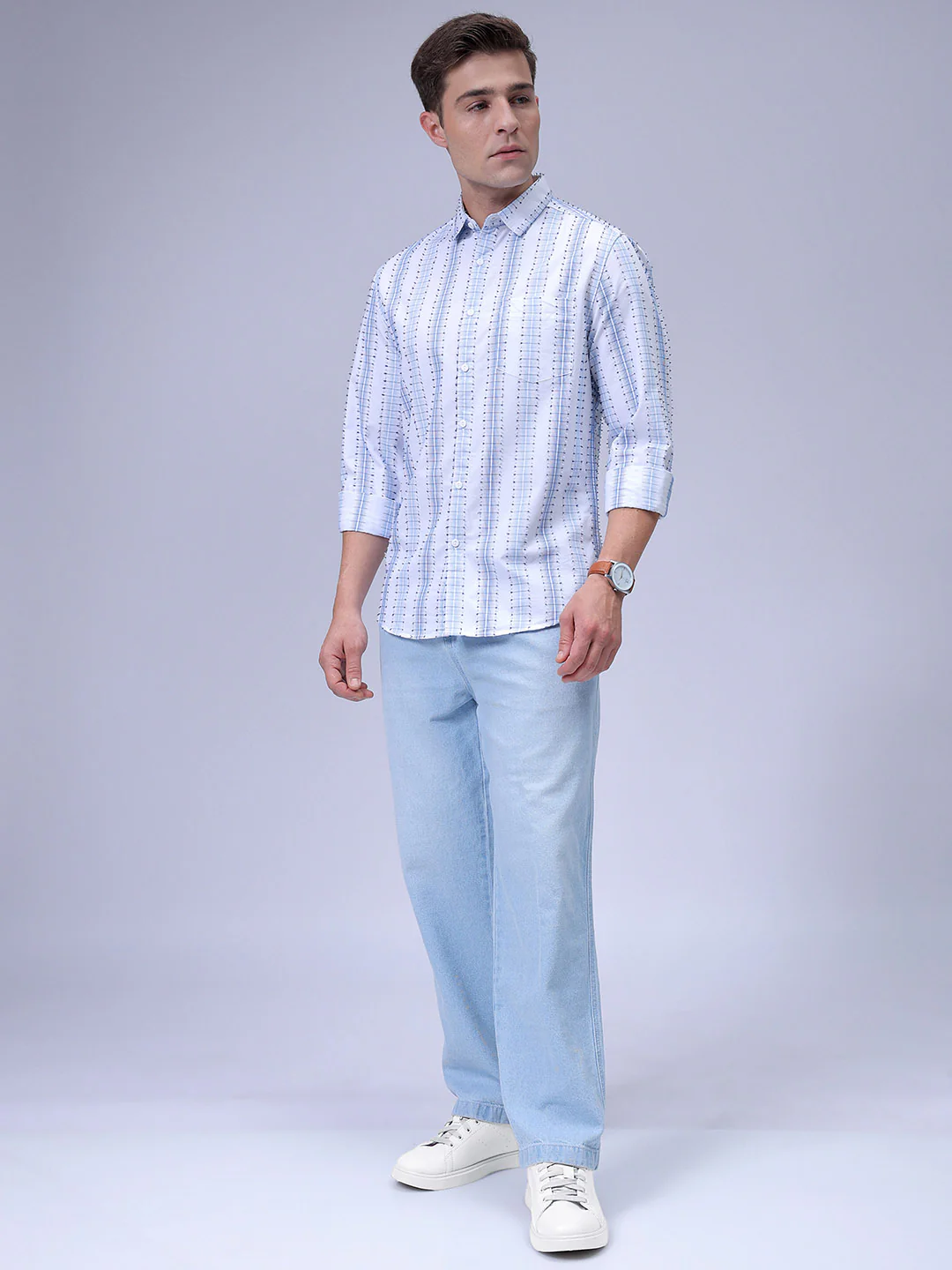 Men's White Slim Fit Textured Casual Shirt - Image 2