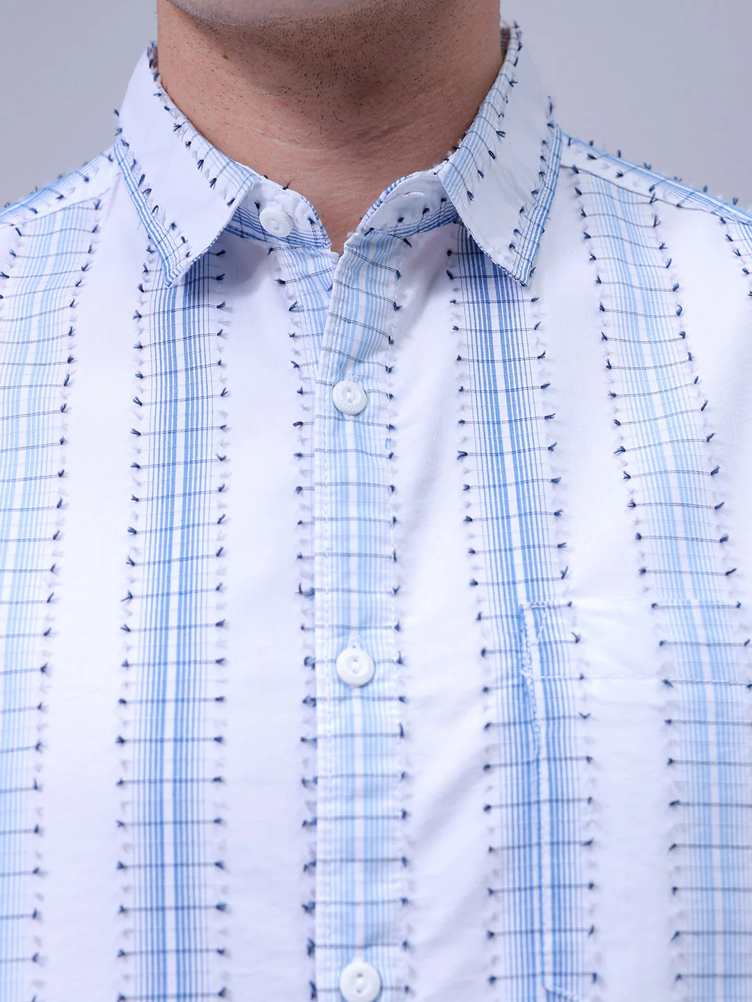 Men's White Slim Fit Textured Casual Shirt - Image 3