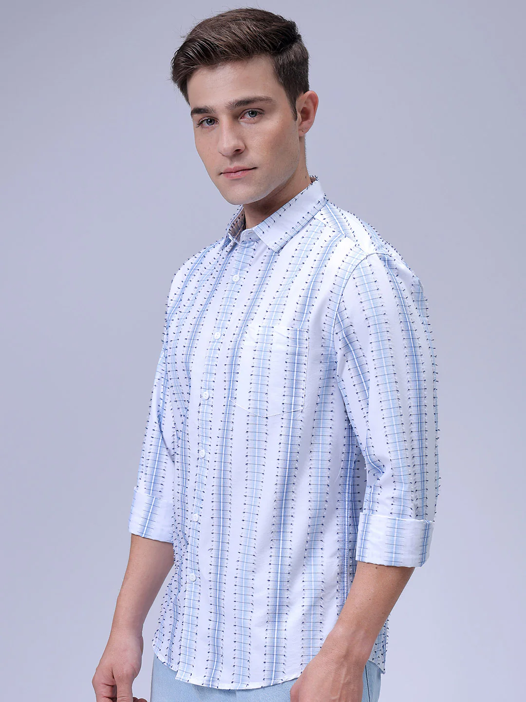 Men's White Slim Fit Textured Casual Shirt - Image 4
