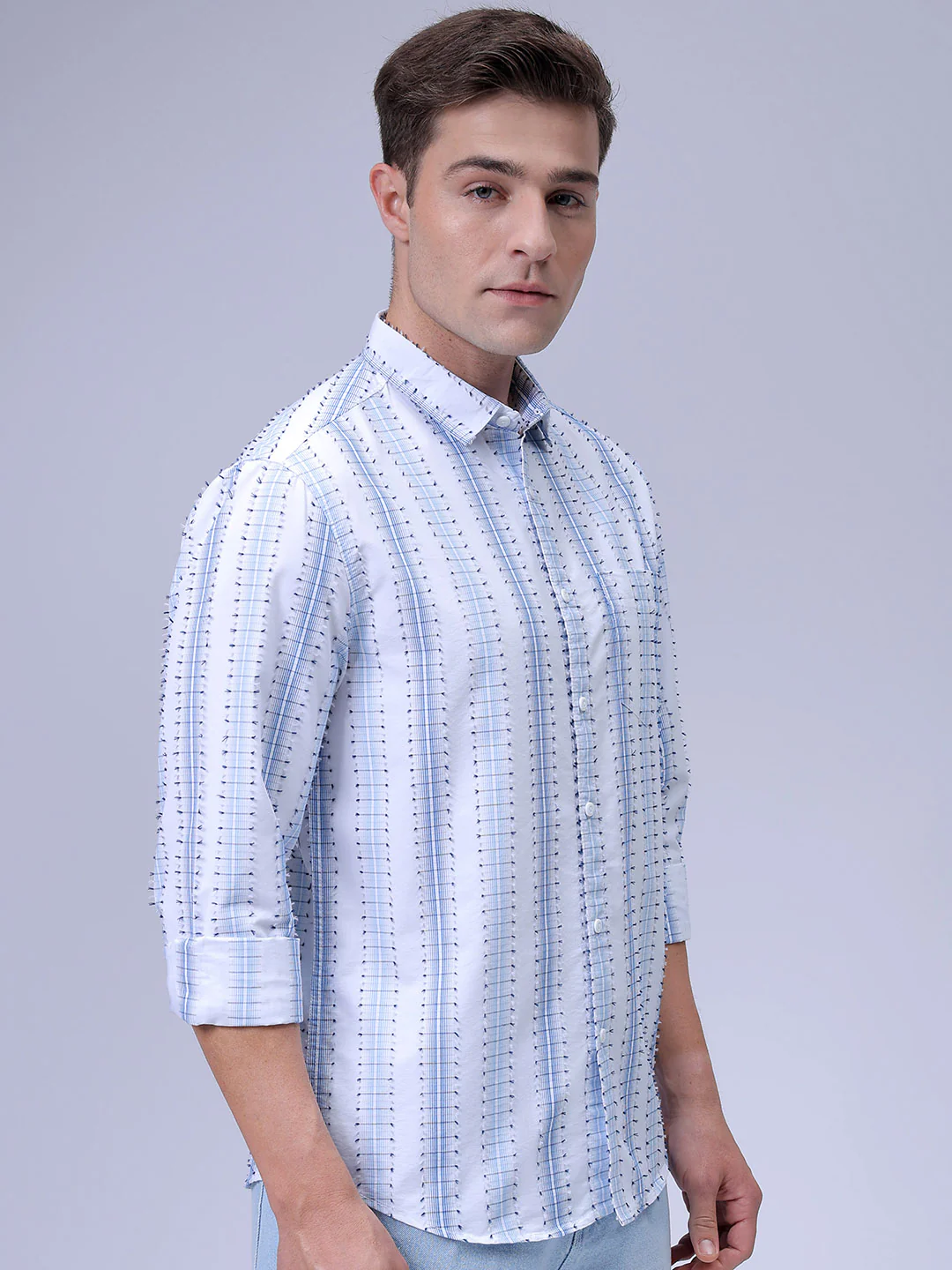 Men's White Slim Fit Textured Casual Shirt - Image 5