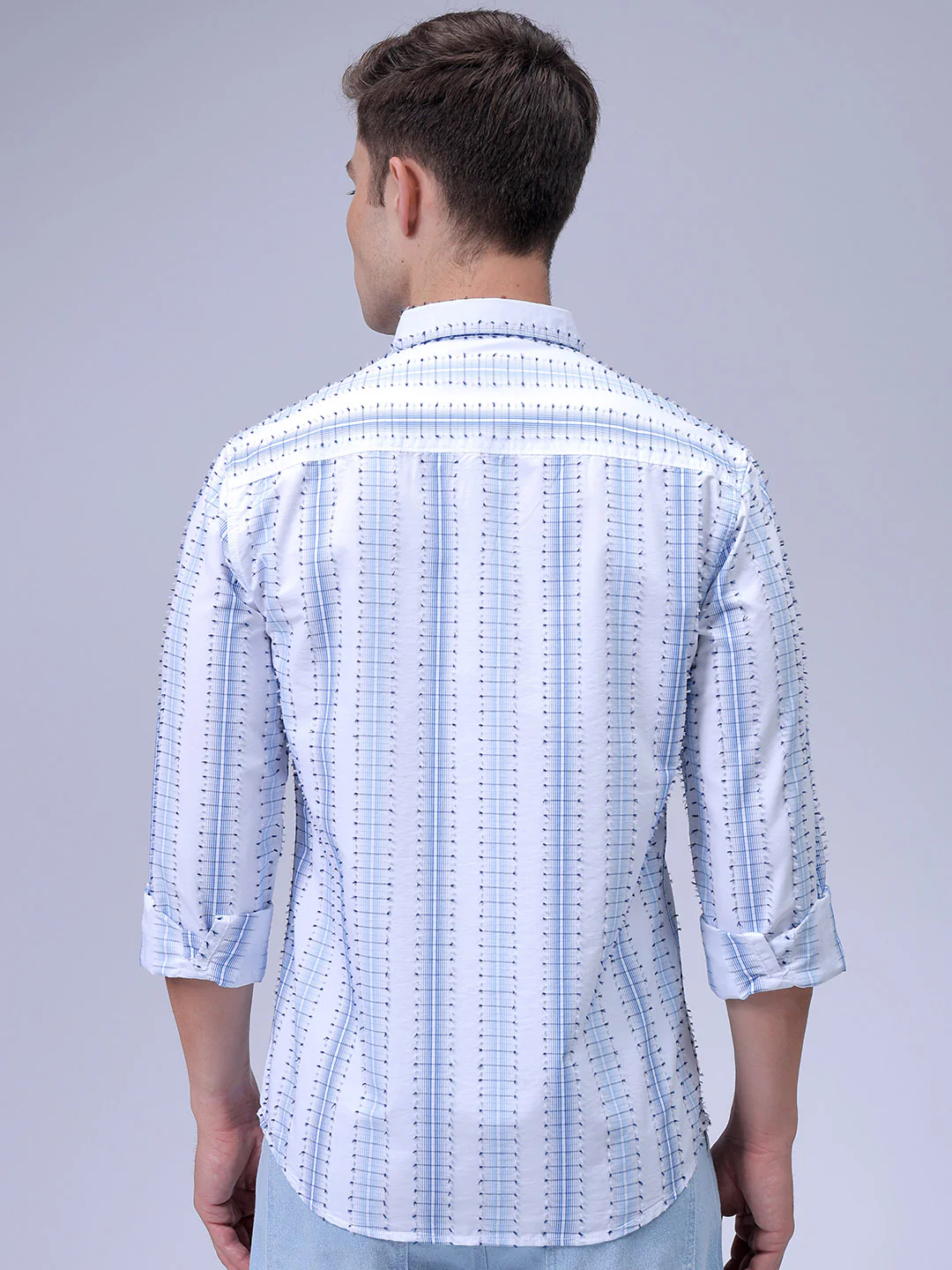 Men's White Slim Fit Textured Casual Shirt - Image 6
