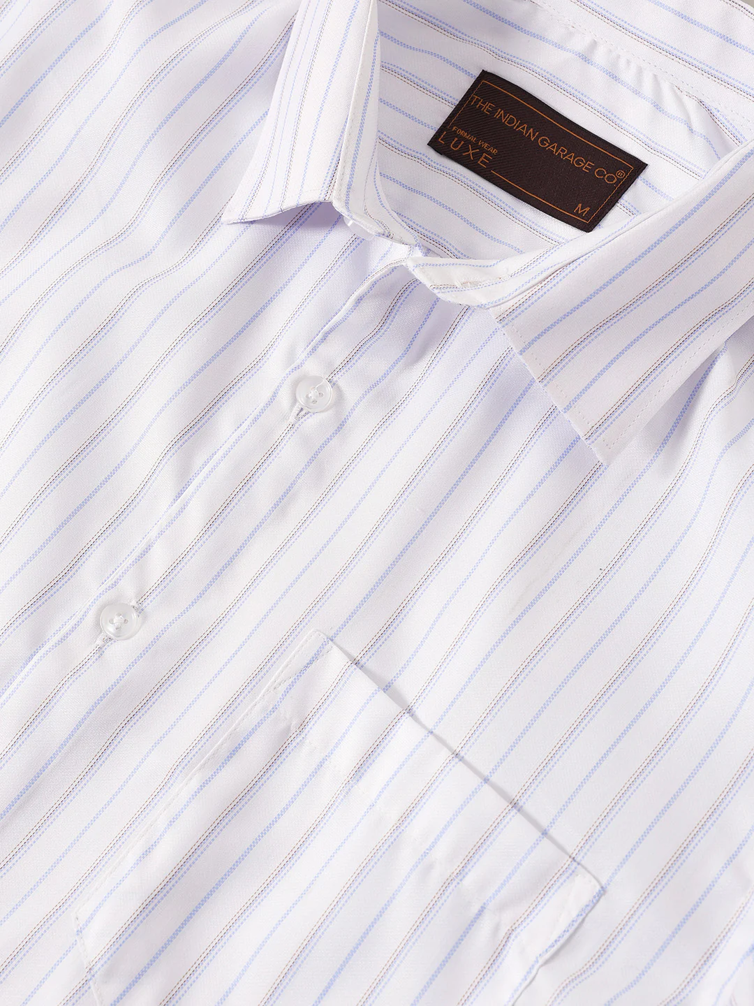 Men's White Slim Fit Striped Formal Shirt - Image 3