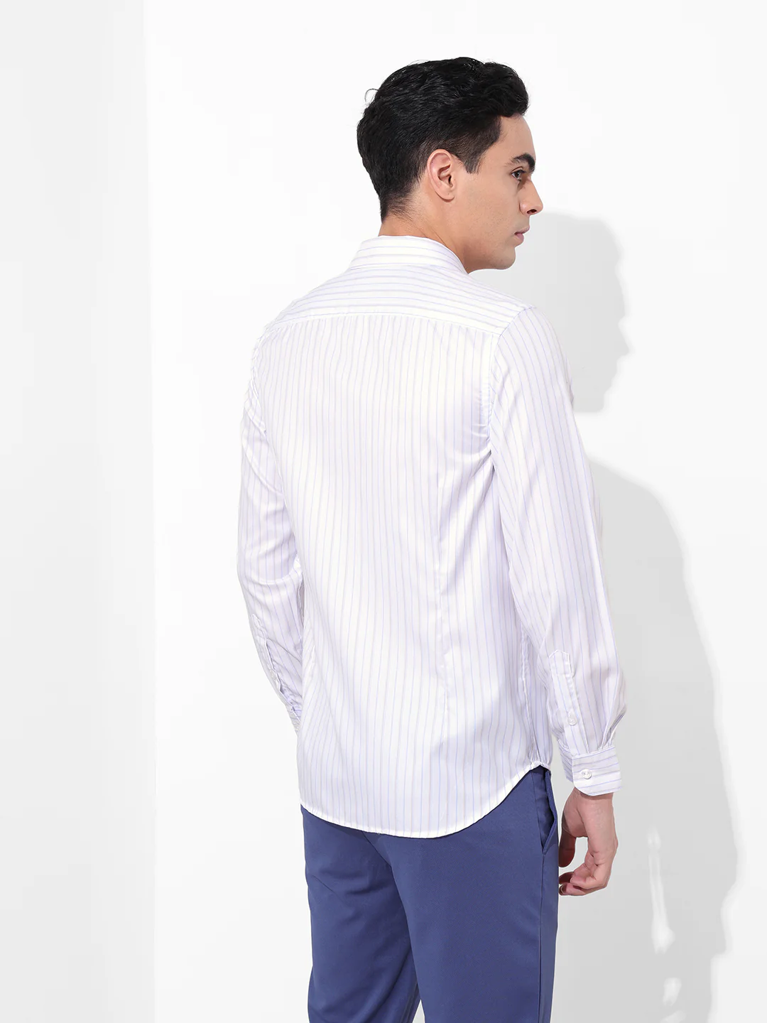 Men's White Slim Fit Striped Formal Shirt - Image 5