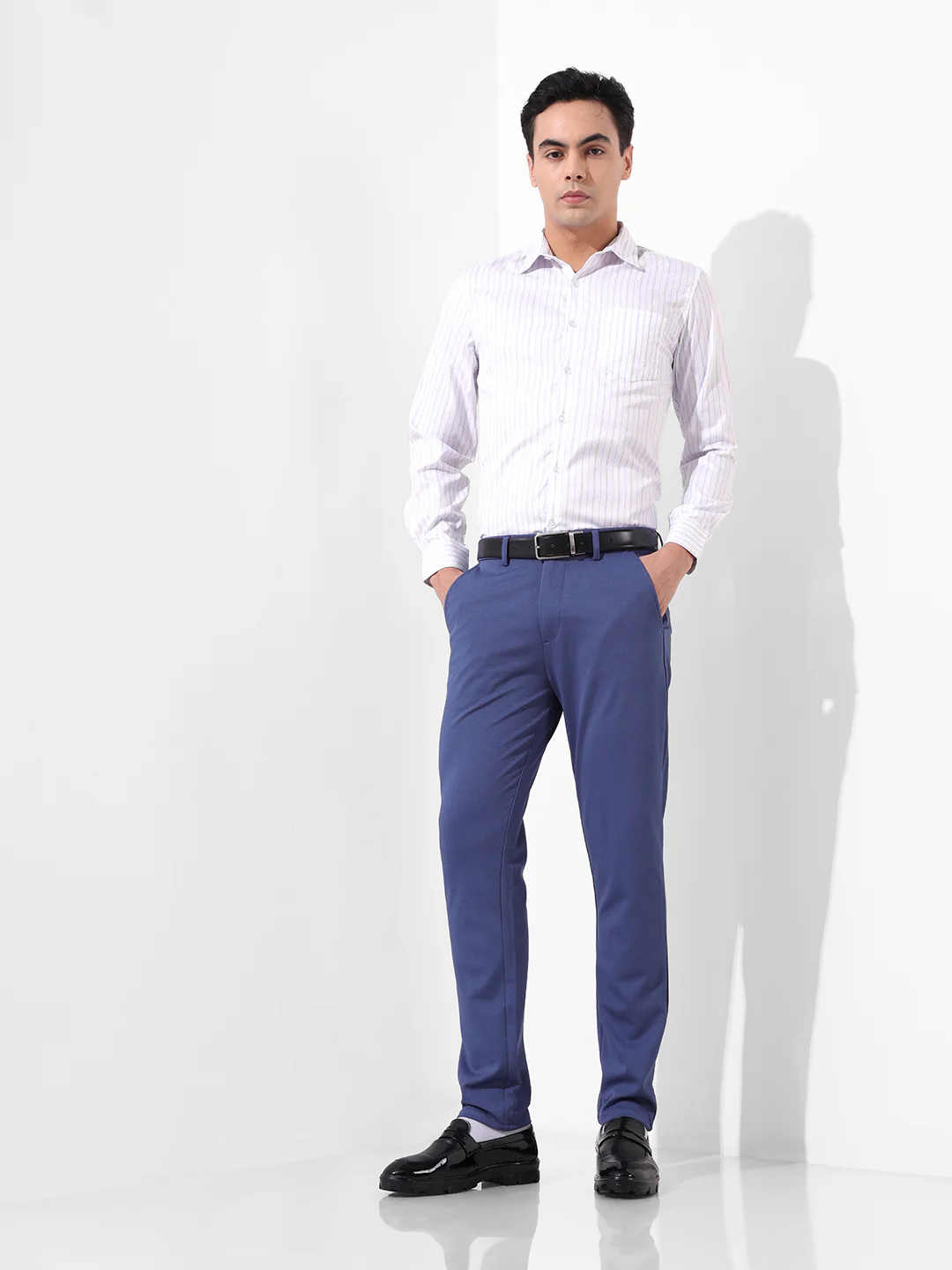 Men's White Slim Fit Striped Formal Shirt - Image 7