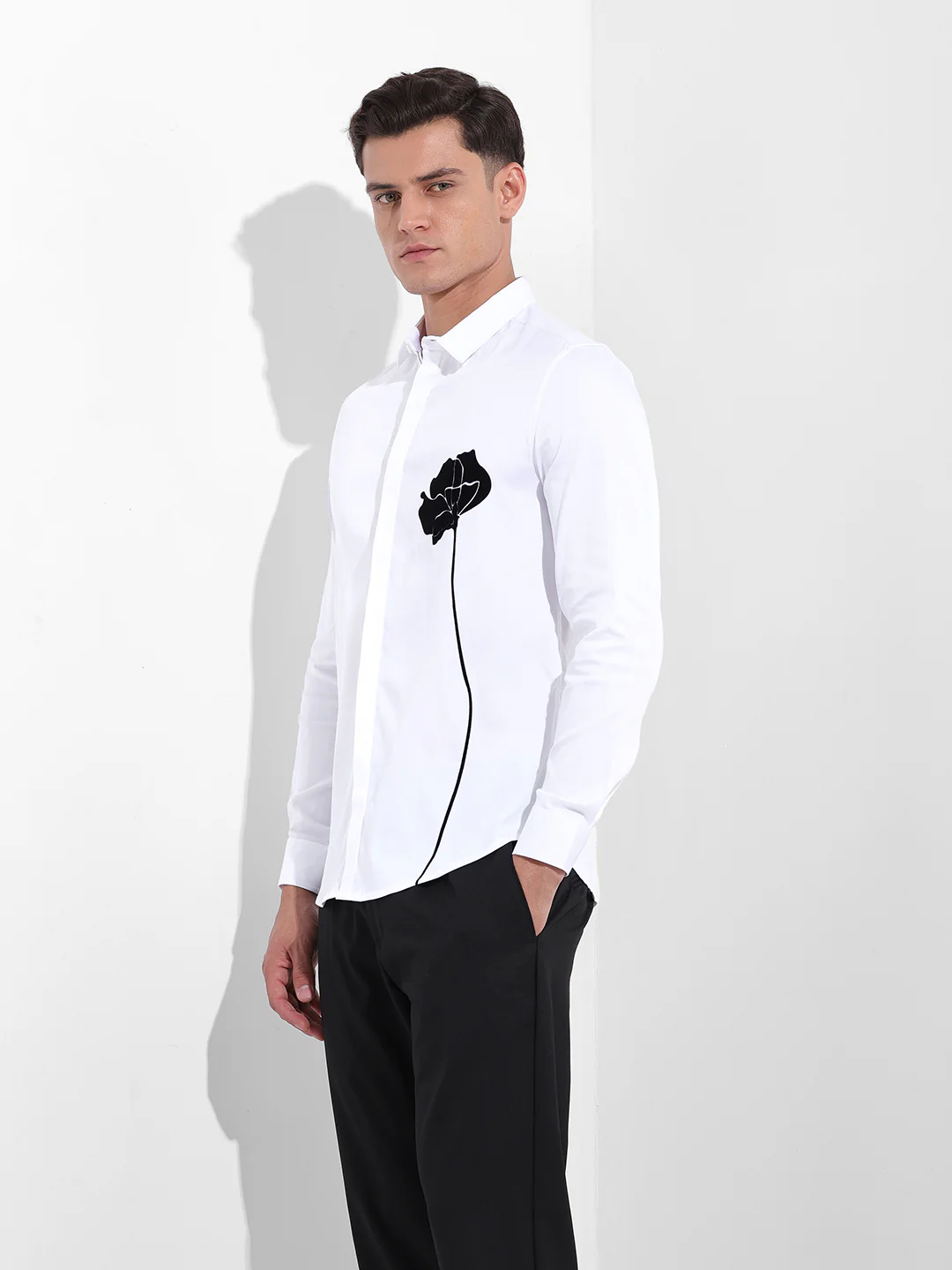 Men's White Slim Fit Embraided Party Wear Shirt - Image 2