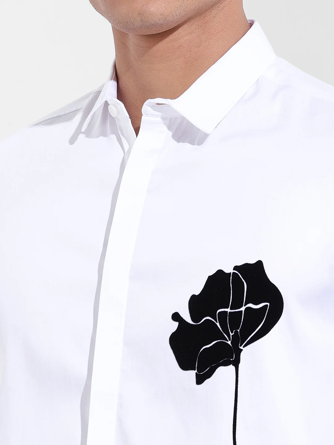 Men's White Slim Fit Embraided Party Wear Shirt - Image 3