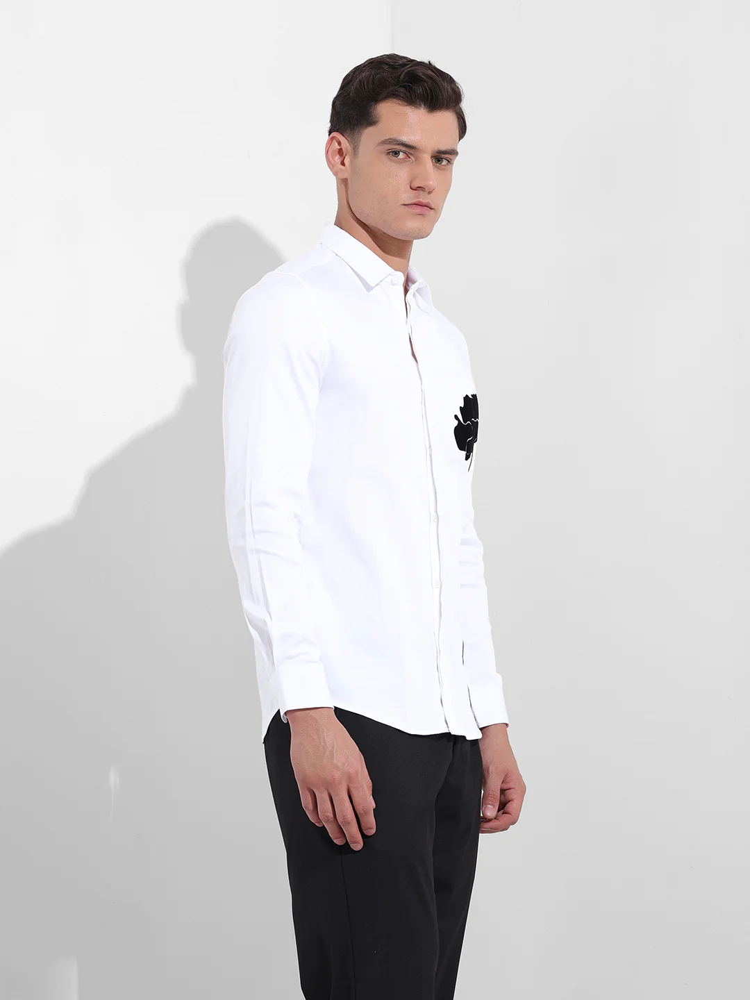 Men's White Slim Fit Embraided Party Wear Shirt - Image 4