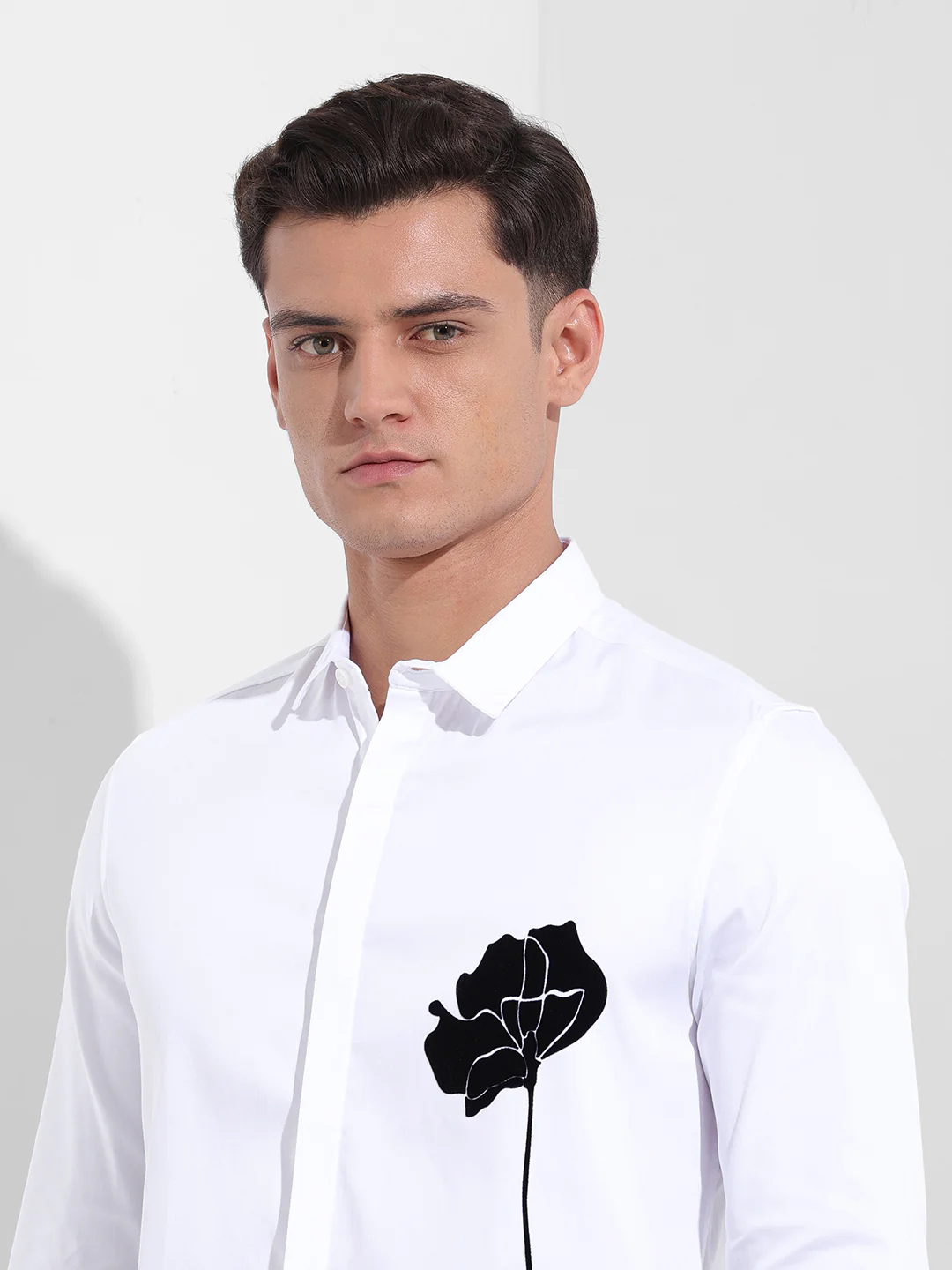 Men's White Slim Fit Embraided Party Wear Shirt - Image 6