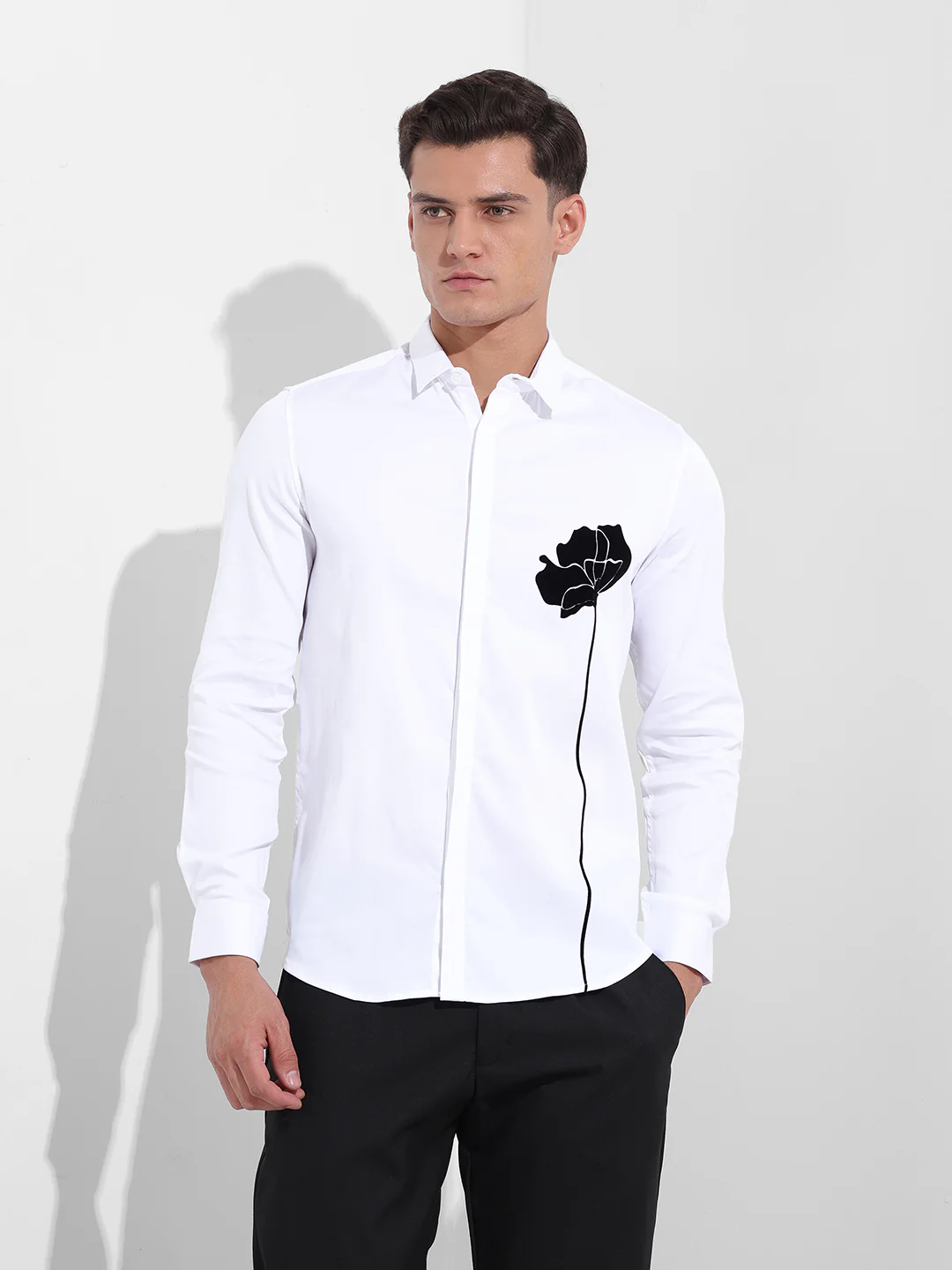 Men's White Slim Fit Embraided Party Wear Shirt - Image 7