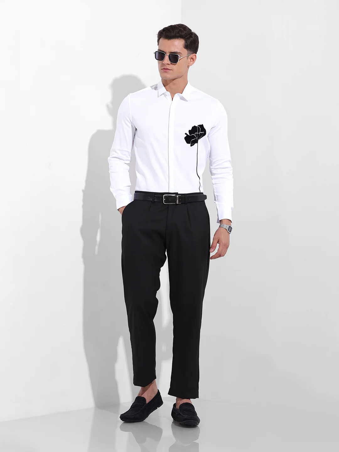 Men's White Slim Fit Embraided Party Wear Shirt - Image 8