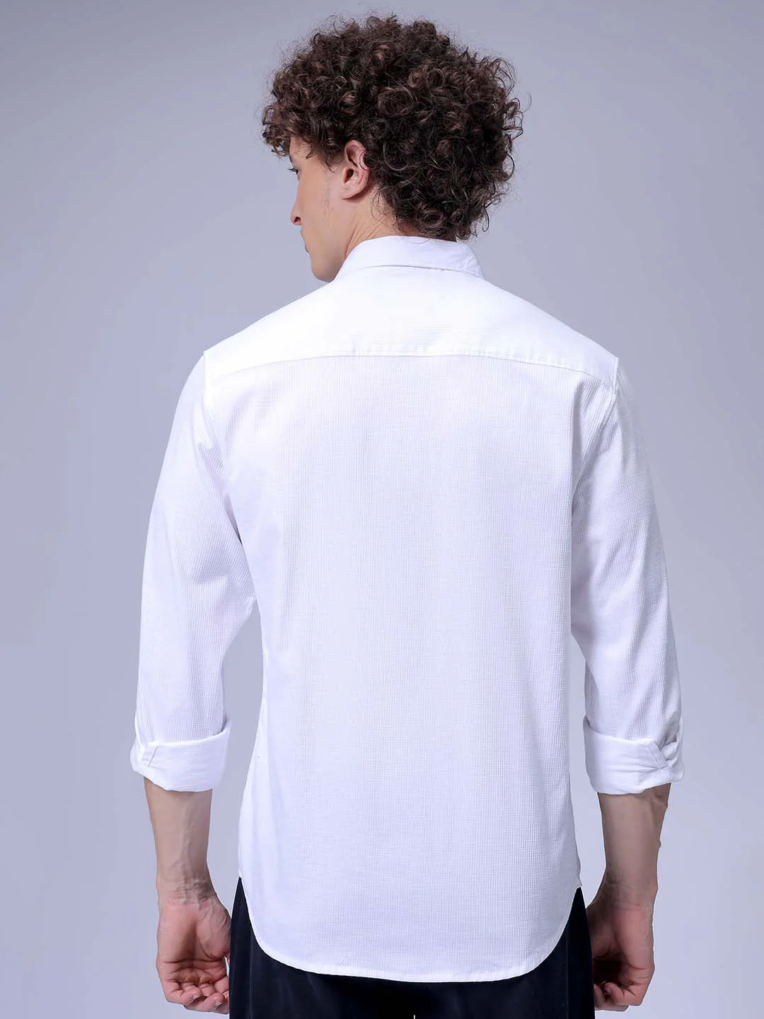 Men's White Slim Fit Solid Textured Shirt - Image 4