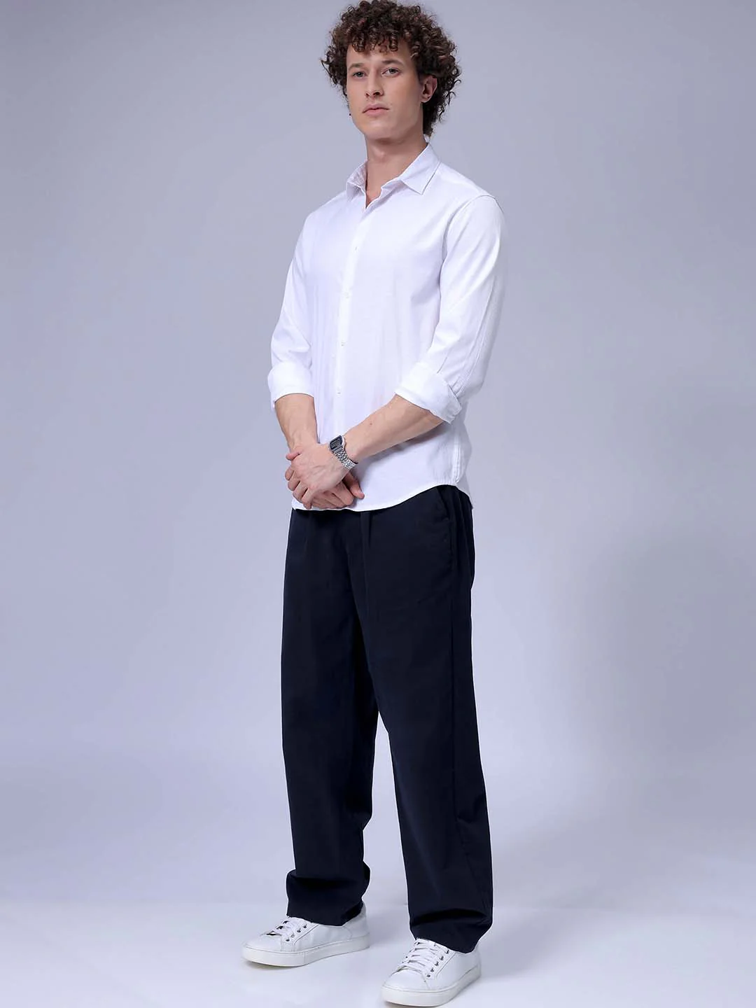 Men's White Slim Fit Solid Textured Shirt - Image 5