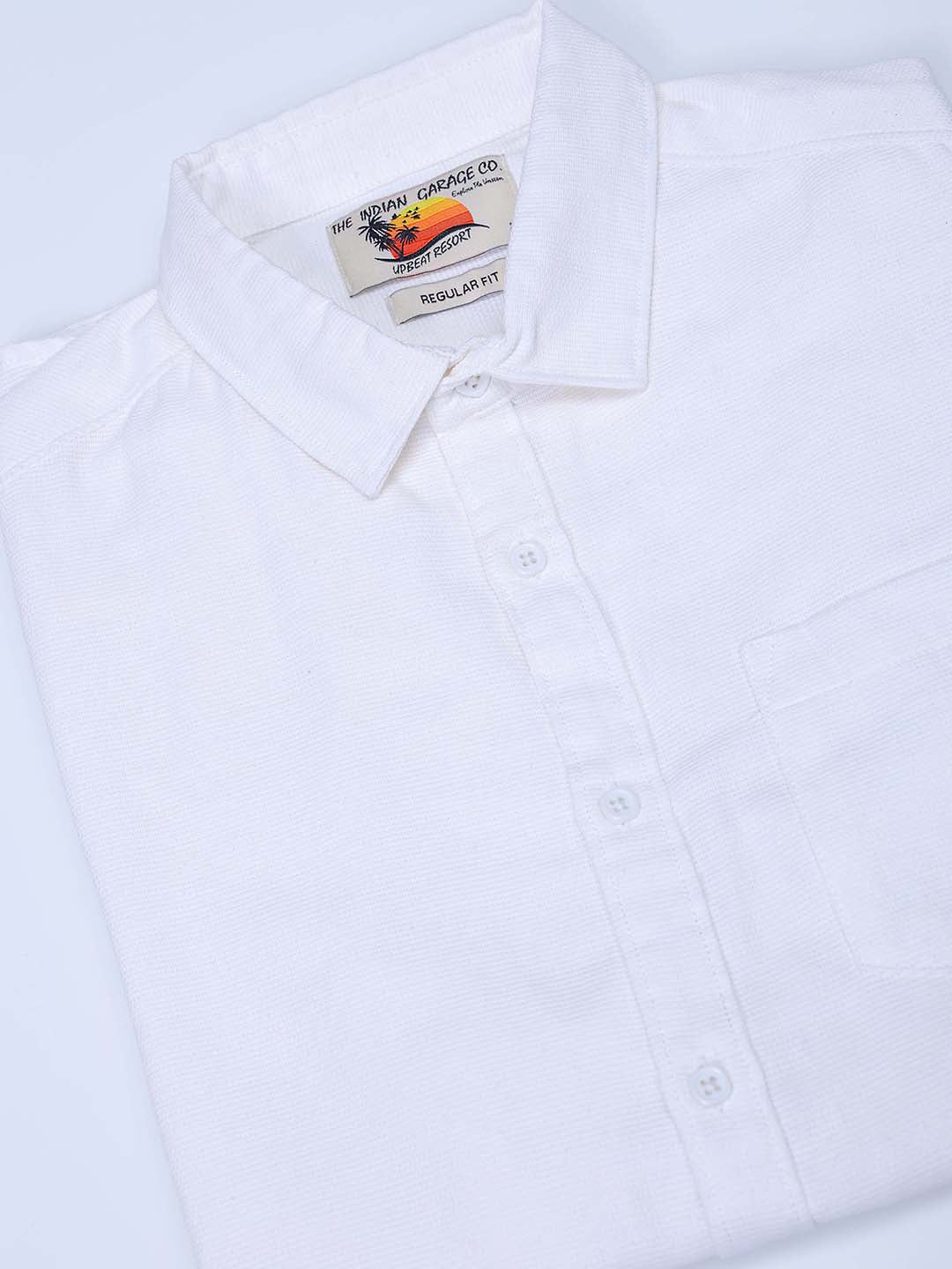 Men's White Slim Fit Solid Textured Shirt - Image 7