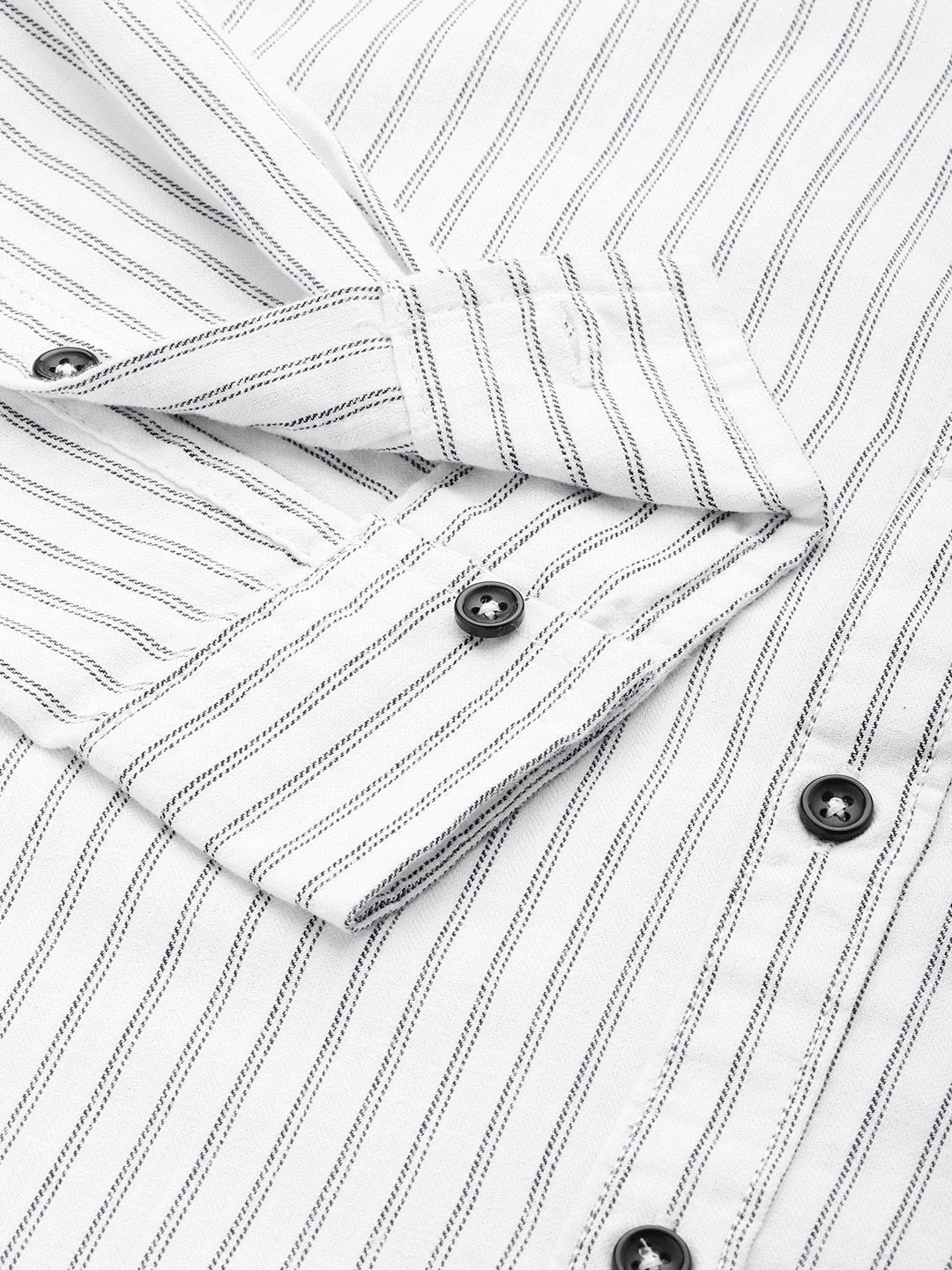 Men's White Slim Fit Striped Casual Shirt - Image 6