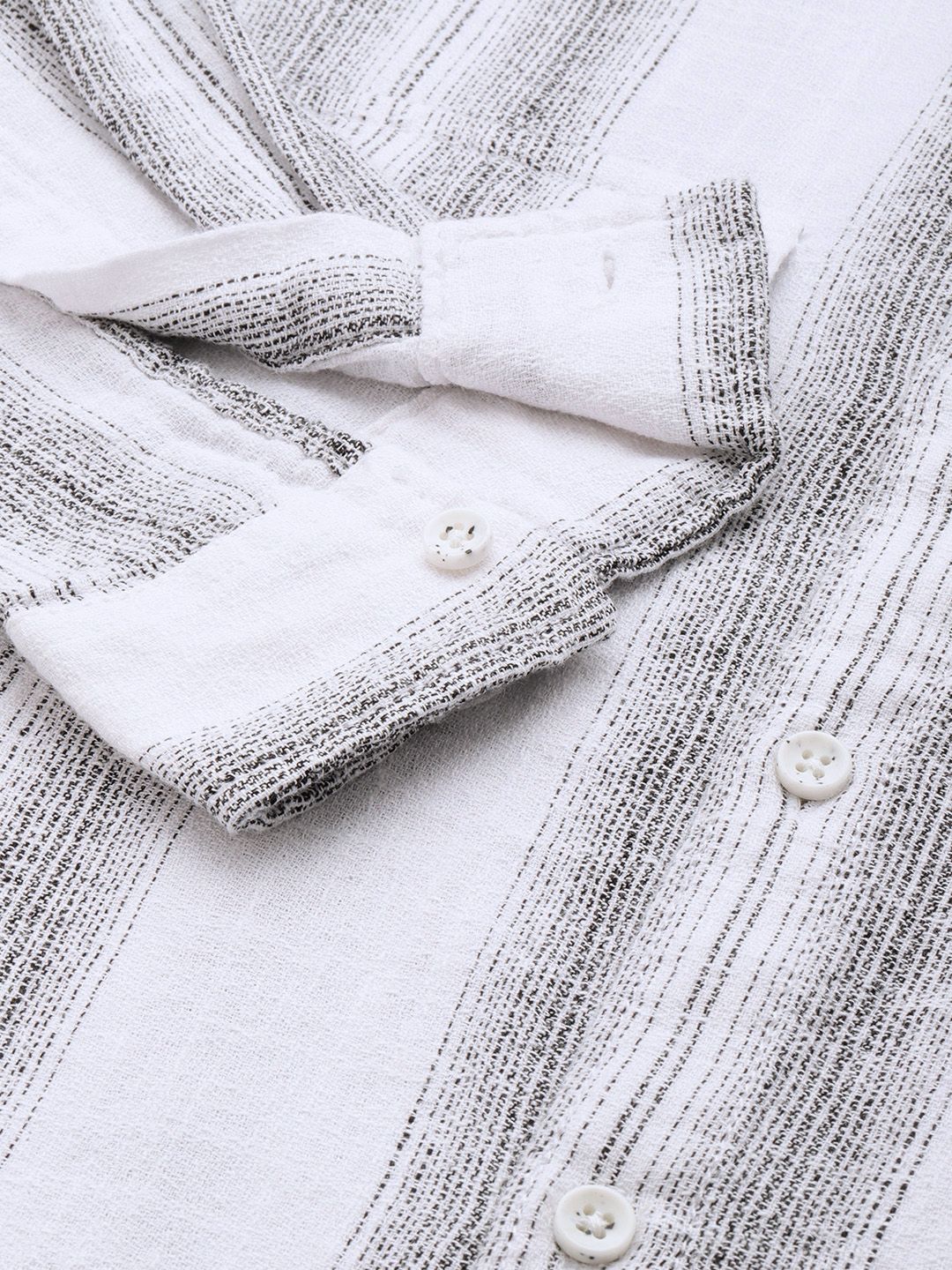 Men's White Slim Fit Striped Casual Shirt - Image 6