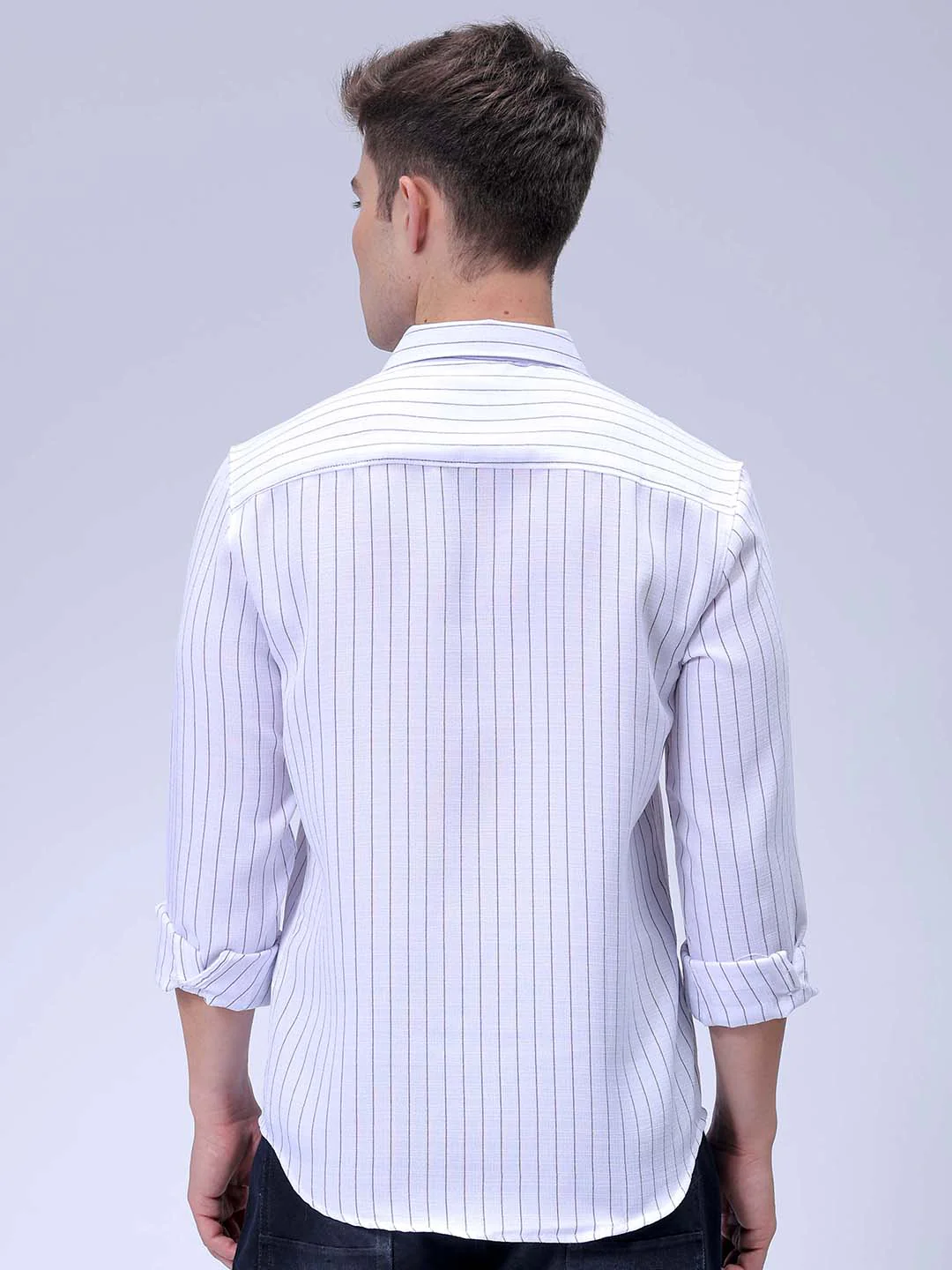 Men's White Slim Fit Striped Casual Shirt - Image 5