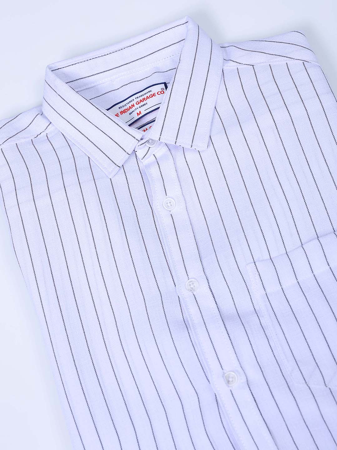 Men's White Slim Fit Striped Casual Shirt - Image 7