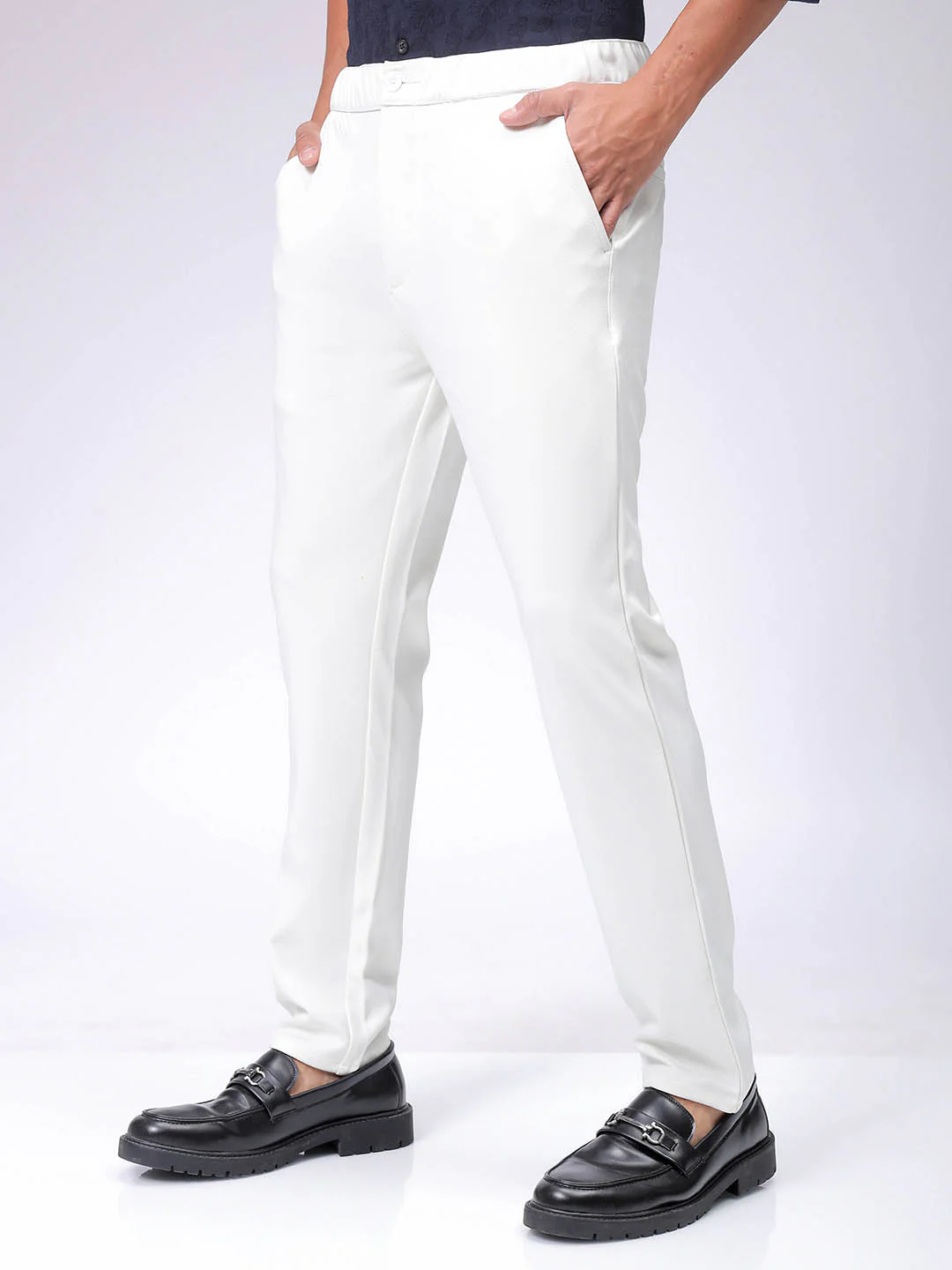 Men's White Slim Fit Textured Formal Trouser - Image 2