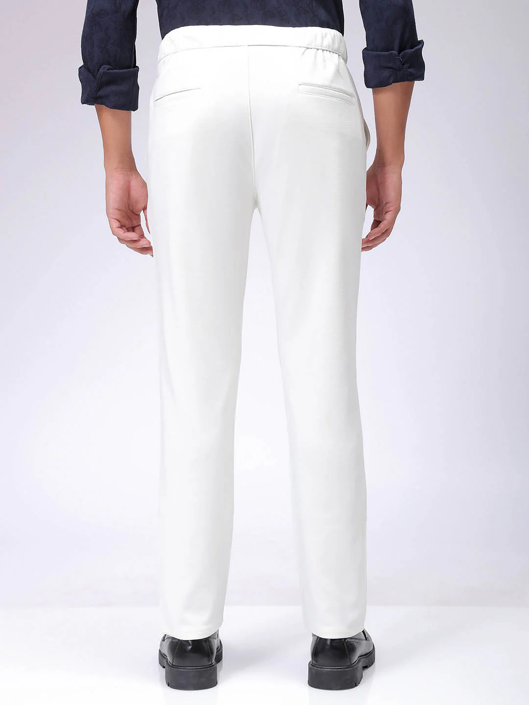 Men's White Slim Fit Textured Formal Trouser - Image 4
