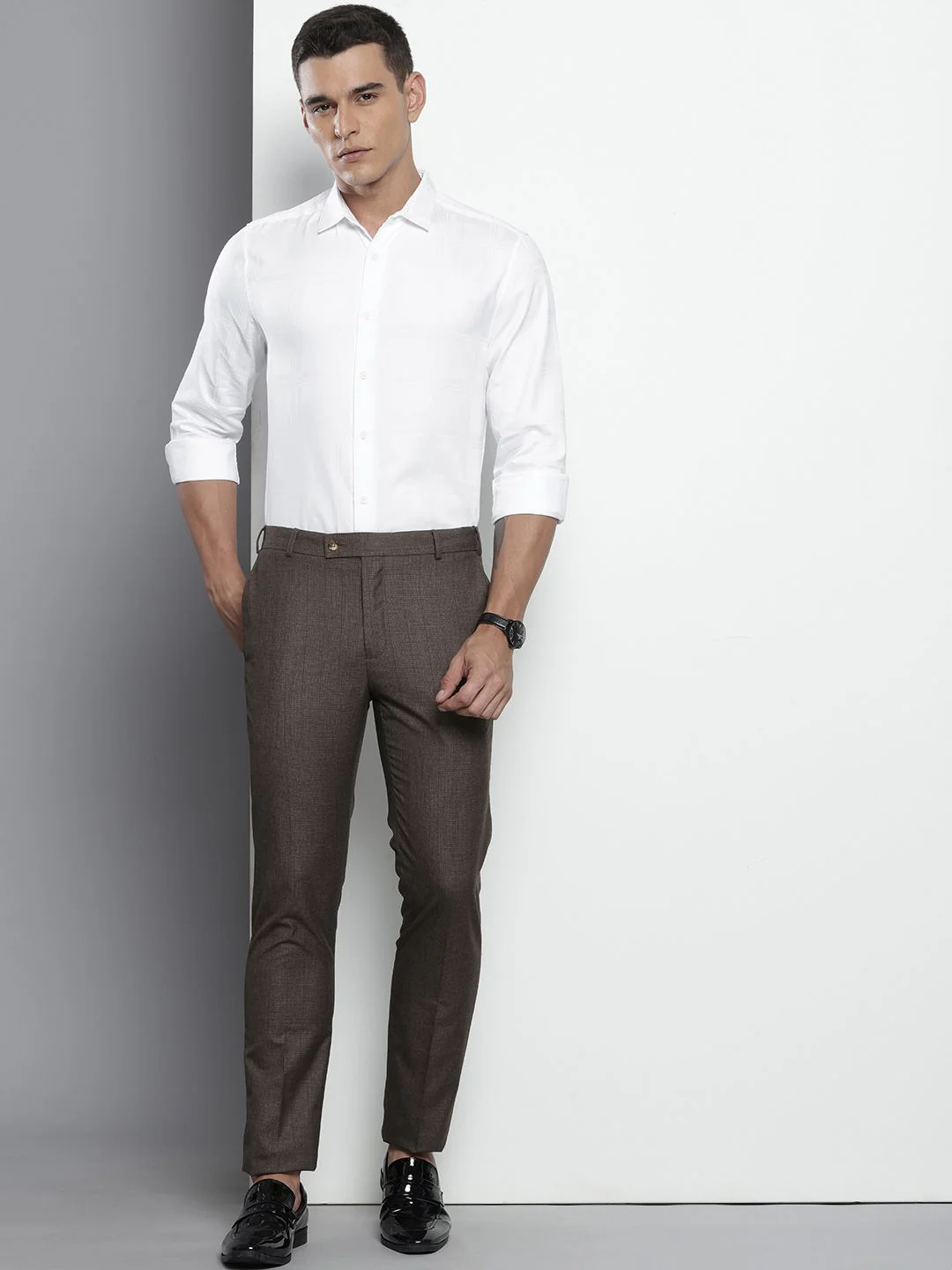 Men's White Slim Fit Textured Party Wear Shirt - Image 5