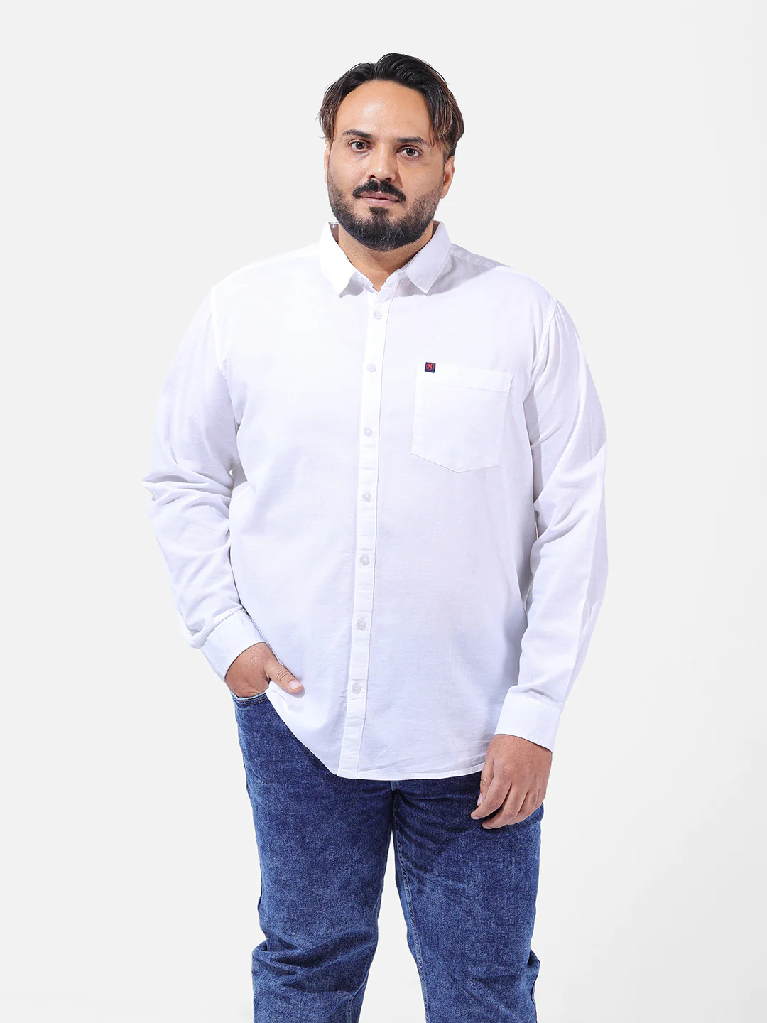 Men's White Oversized Fit Solid Casual Shirt - Image 7