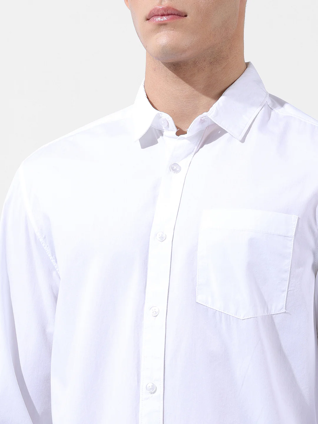 Men's White Regular Fit Solid Casual Shirt - Image 3