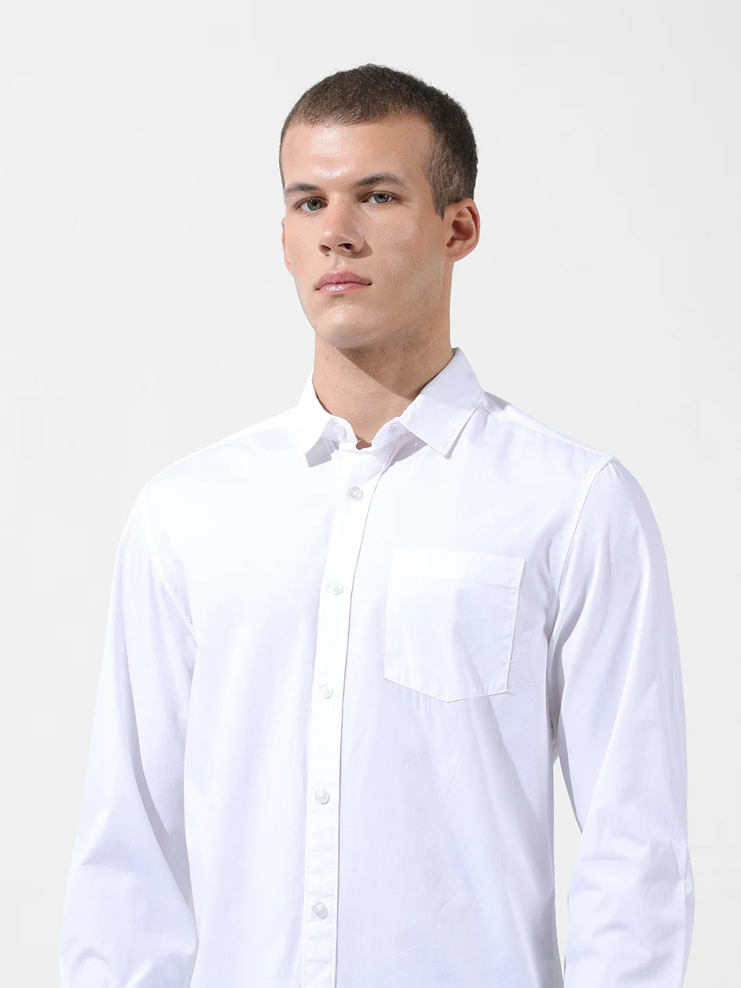 Men's White Regular Fit Solid Casual Shirt - Image 6
