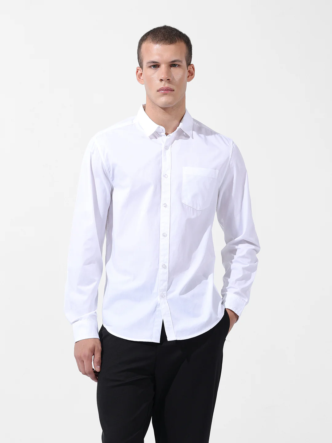 Men's White Regular Fit Solid Casual Shirt - Image 7