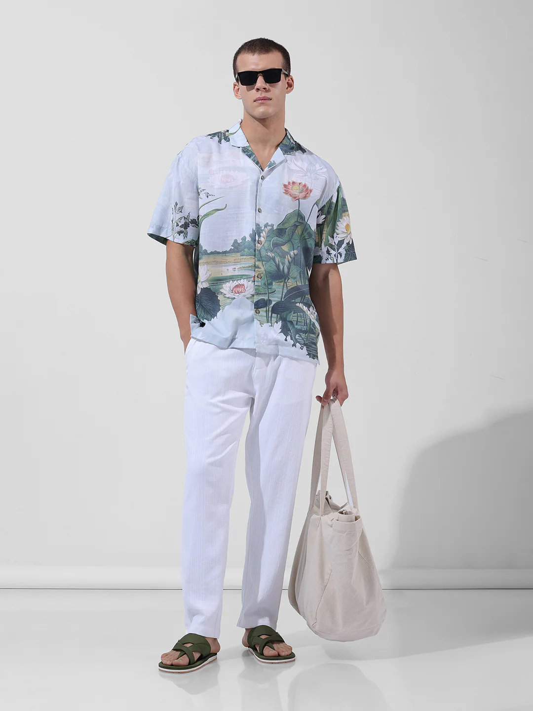 Men's White Regular Fit Solid Casual Trouser - Image 5