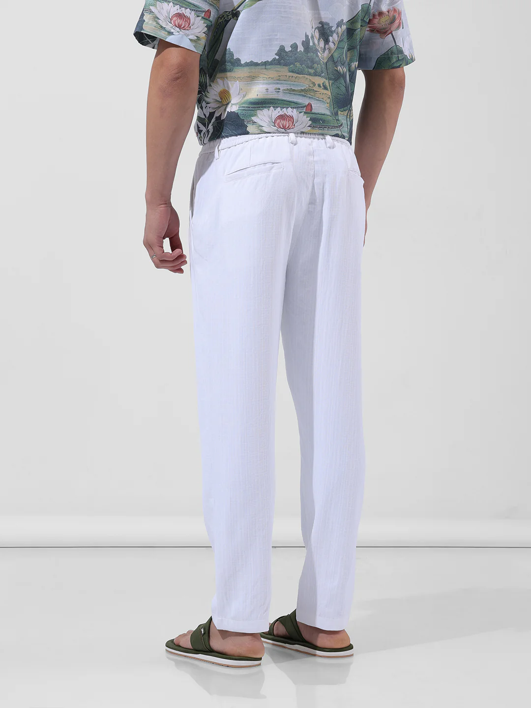 Men's White Regular Fit Solid Casual Trouser - Image 6
