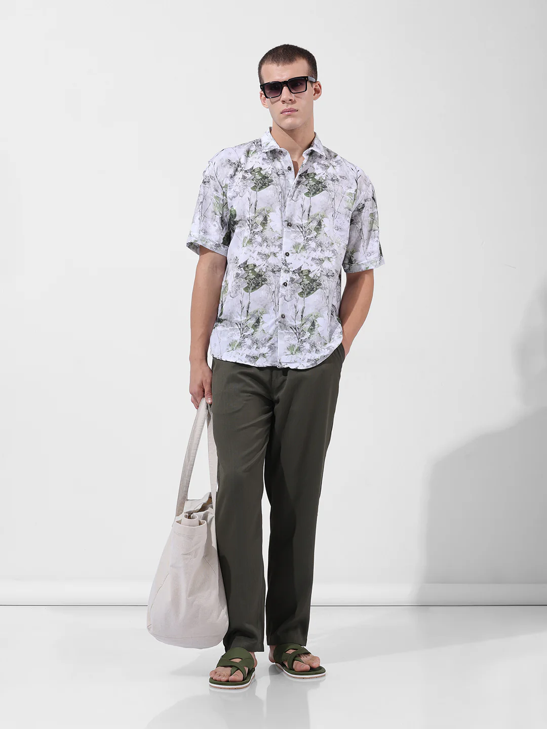 Men's White Relaxed Fit Solid Resort Wear Shirt - Image 8