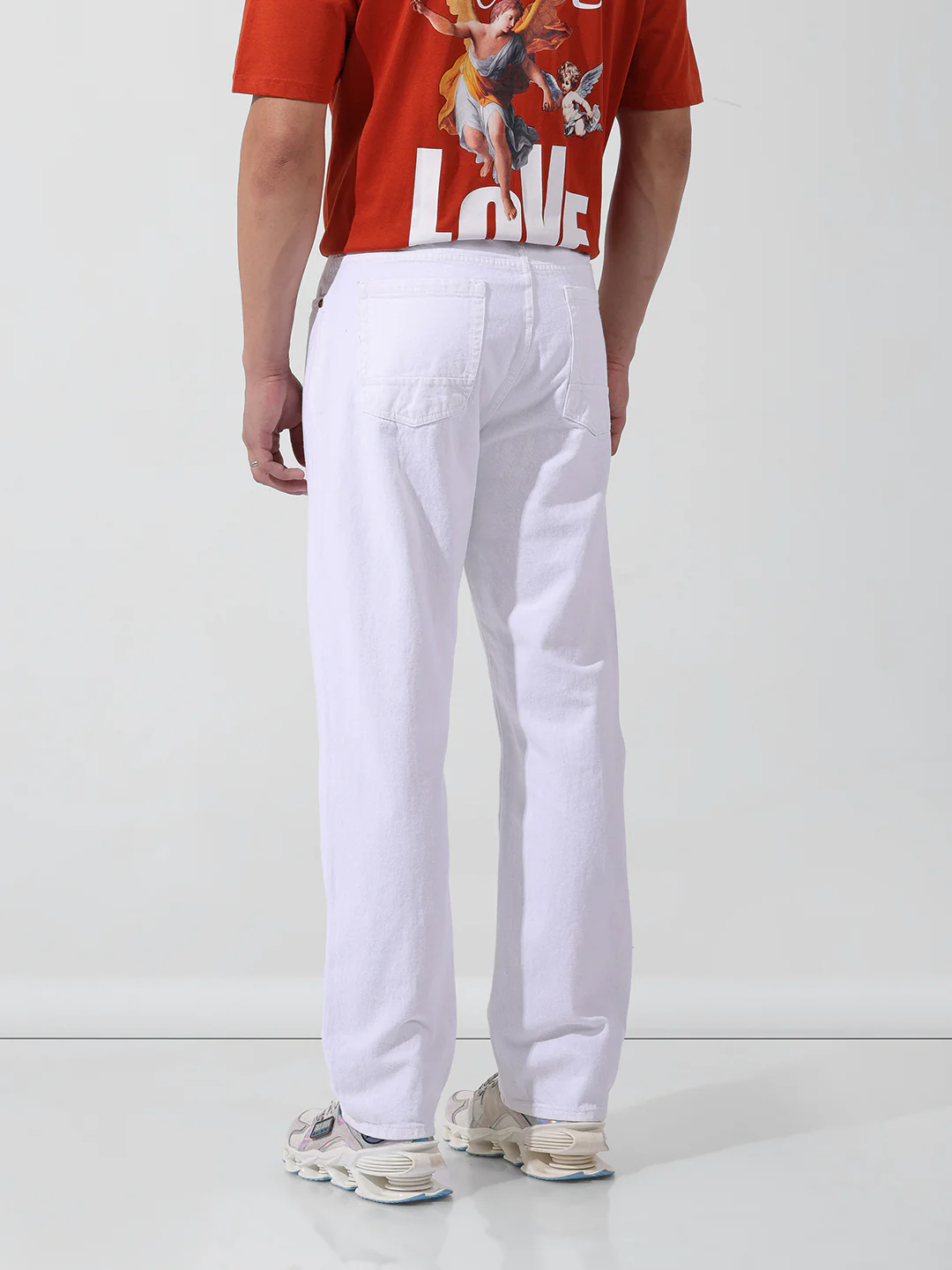 Men's White Regular Fit Solid Casual Jeans - Image 2
